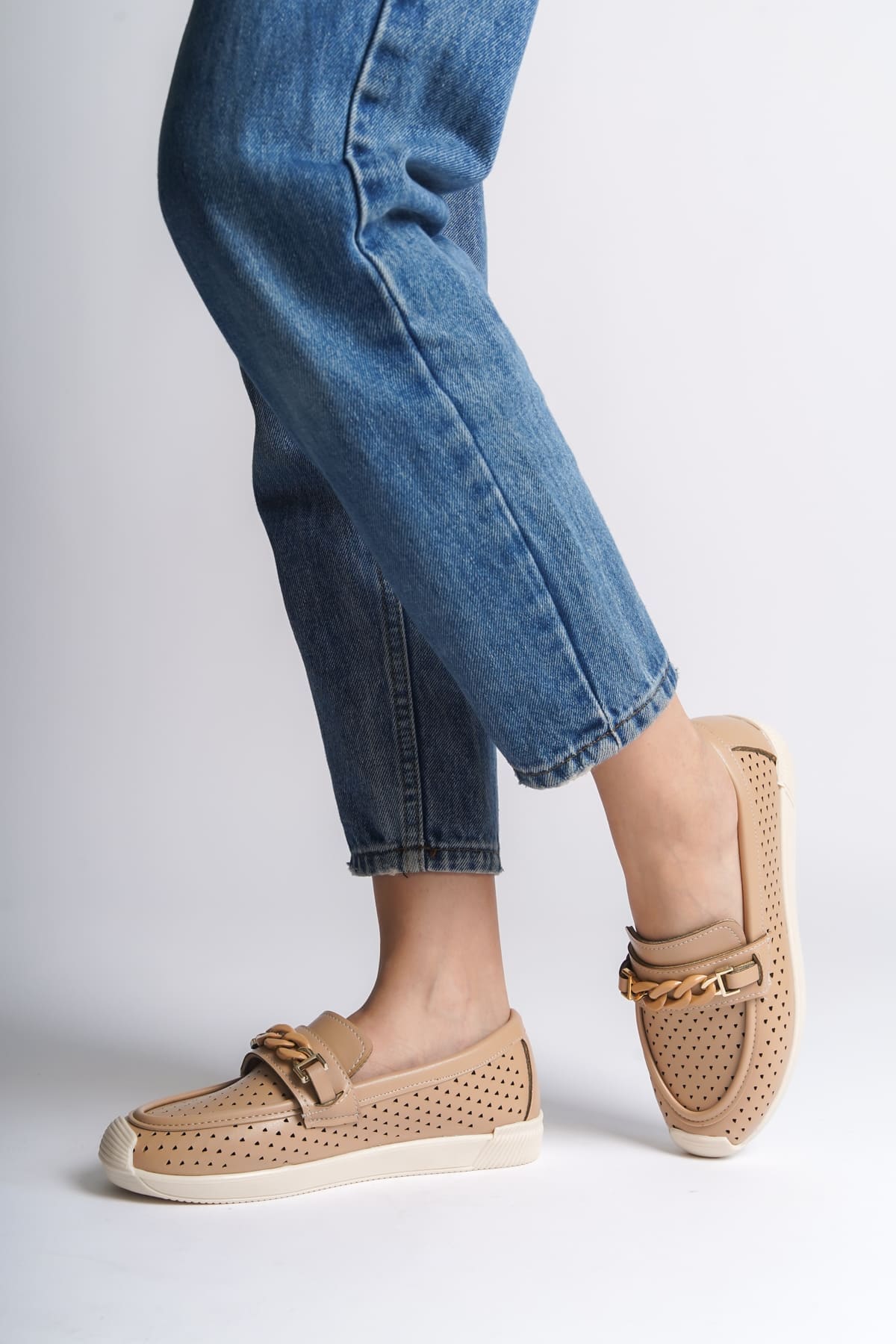 LIZY Bağcıksız Ortopedik Rahat Taban Kalp Desenli Kadın Babet Ayakkabı  KT - Ten