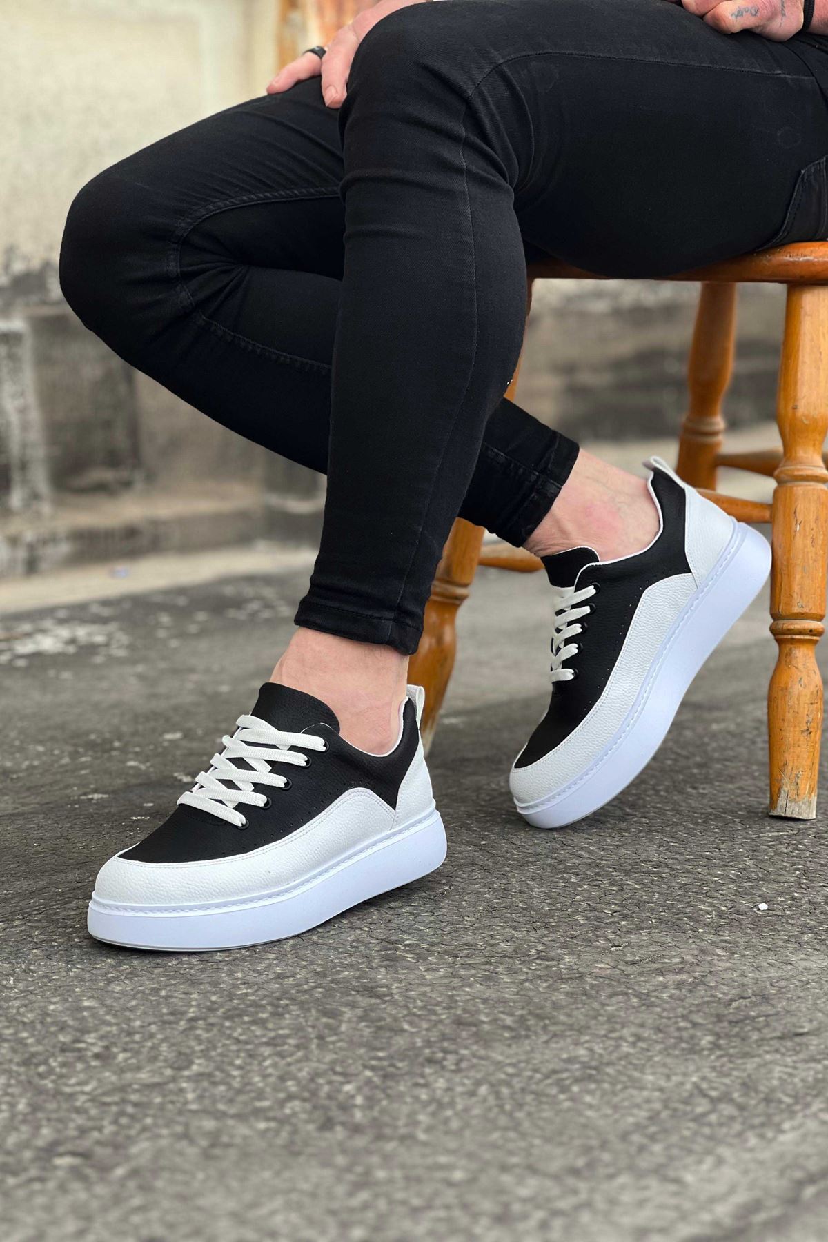 Wagoon WG162 Beyaz Siyah Ortopedik Taban Erkek Casual Ayakkabı