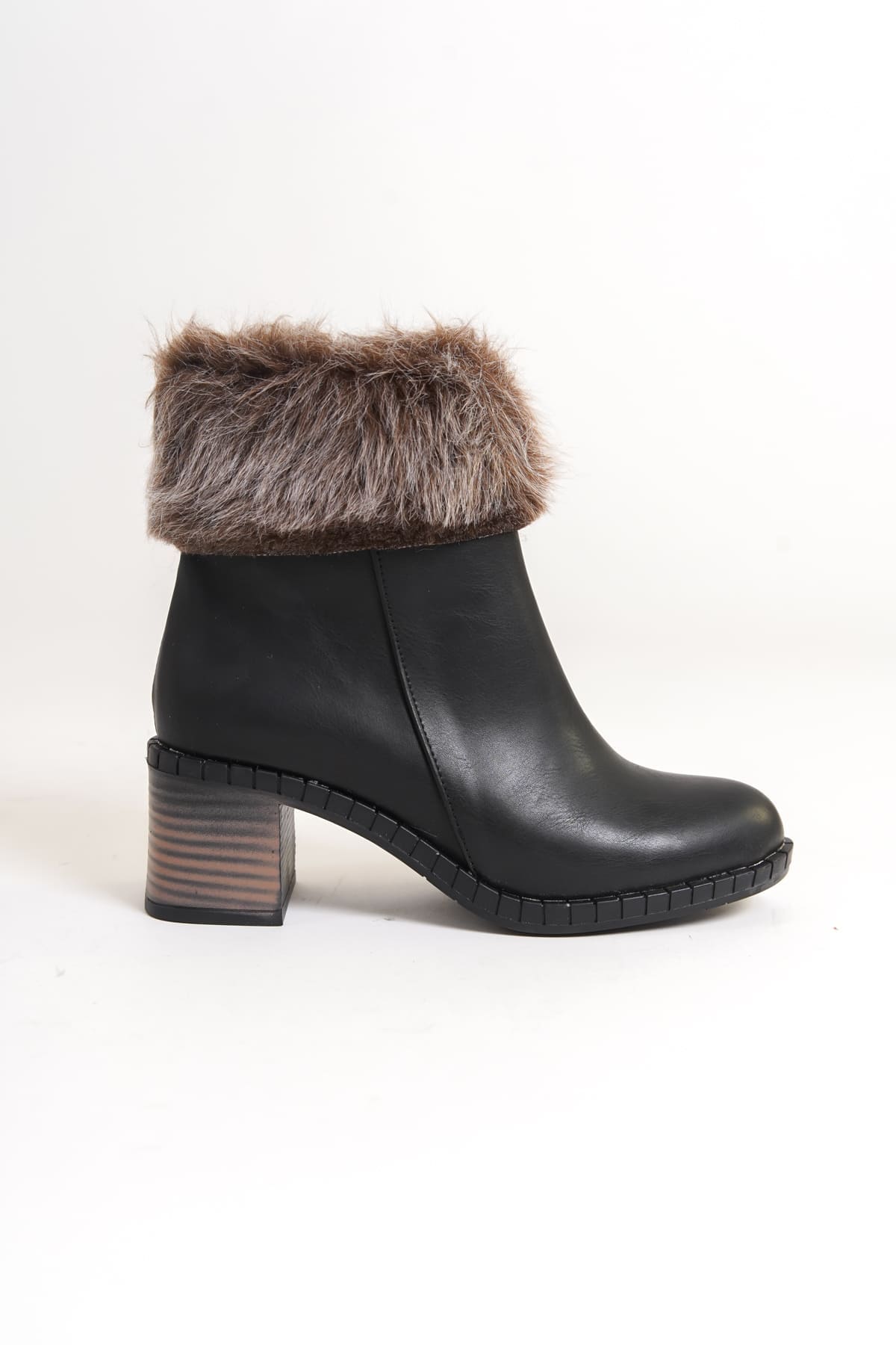 JULIA Fermuarlı Ortopedik Taban Tüylü Topuklu Kadın Bot ST - Siyah