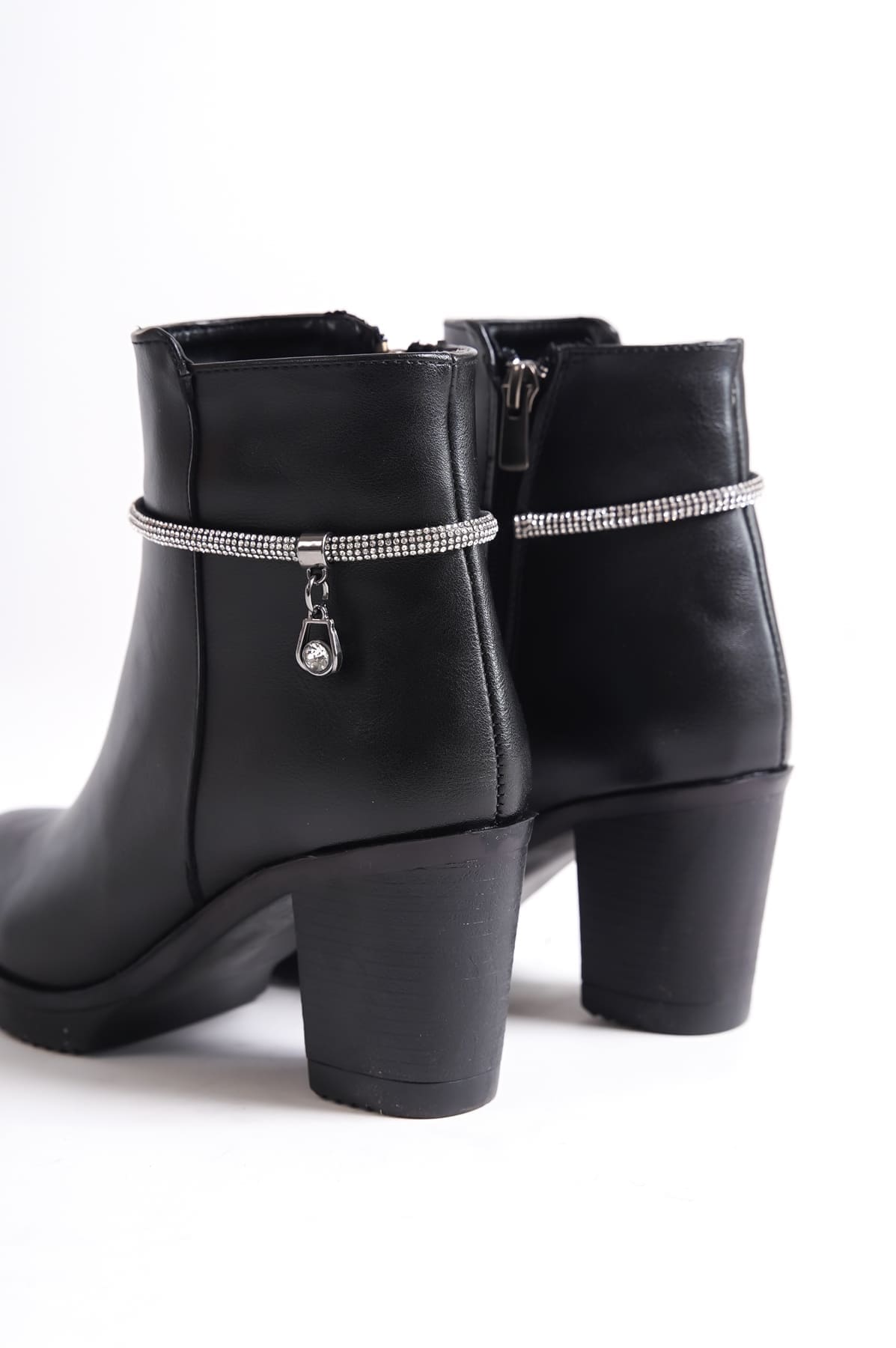 ARIA Fermuarlı Ortopedik Taban Taşlı Topuklu Kadın Bot ST - Siyah