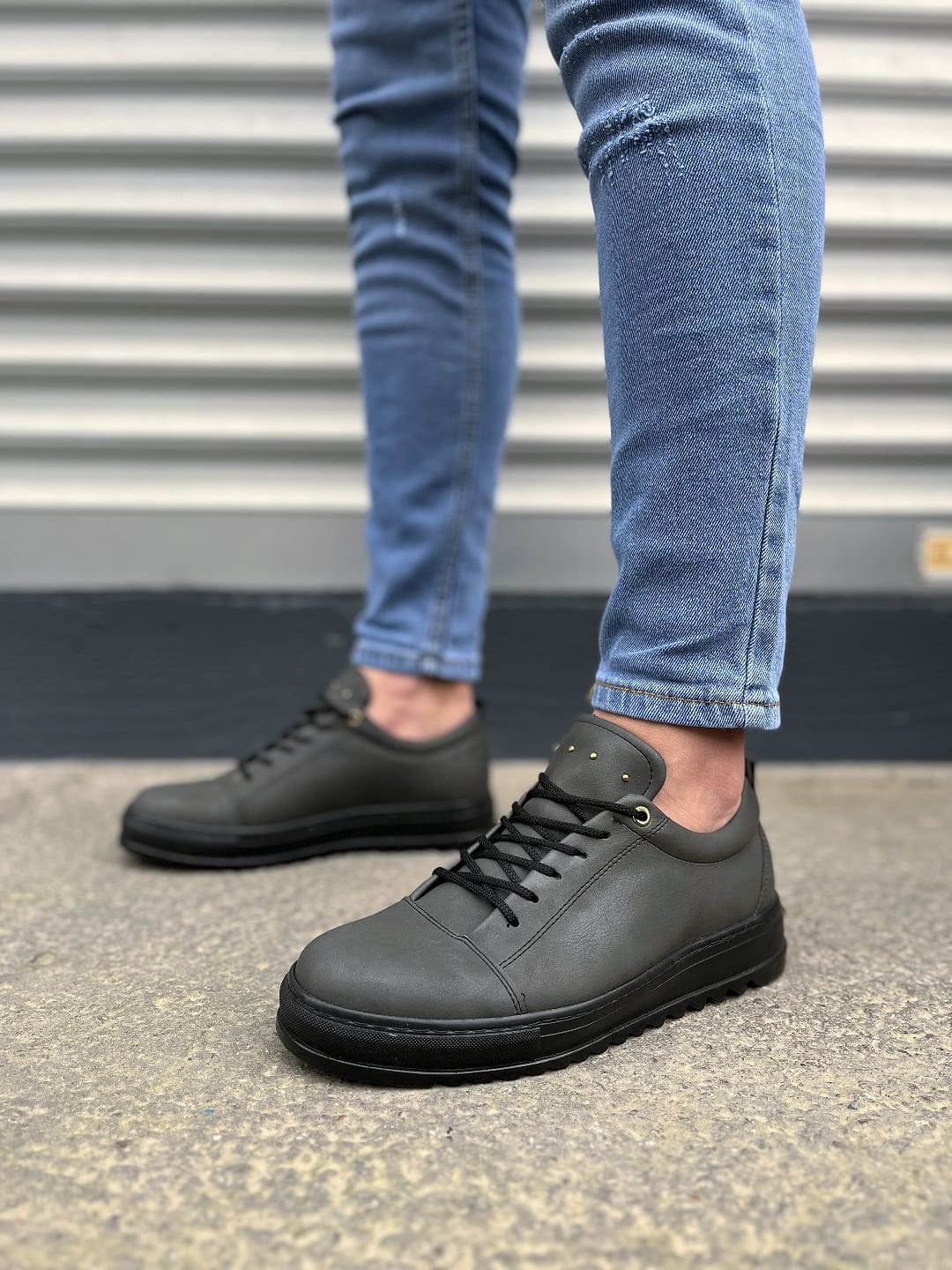 JY152 Cool Bağcıklı Cilt Erkek Günlük Spor Klasik Ayakkabı CST - Füme