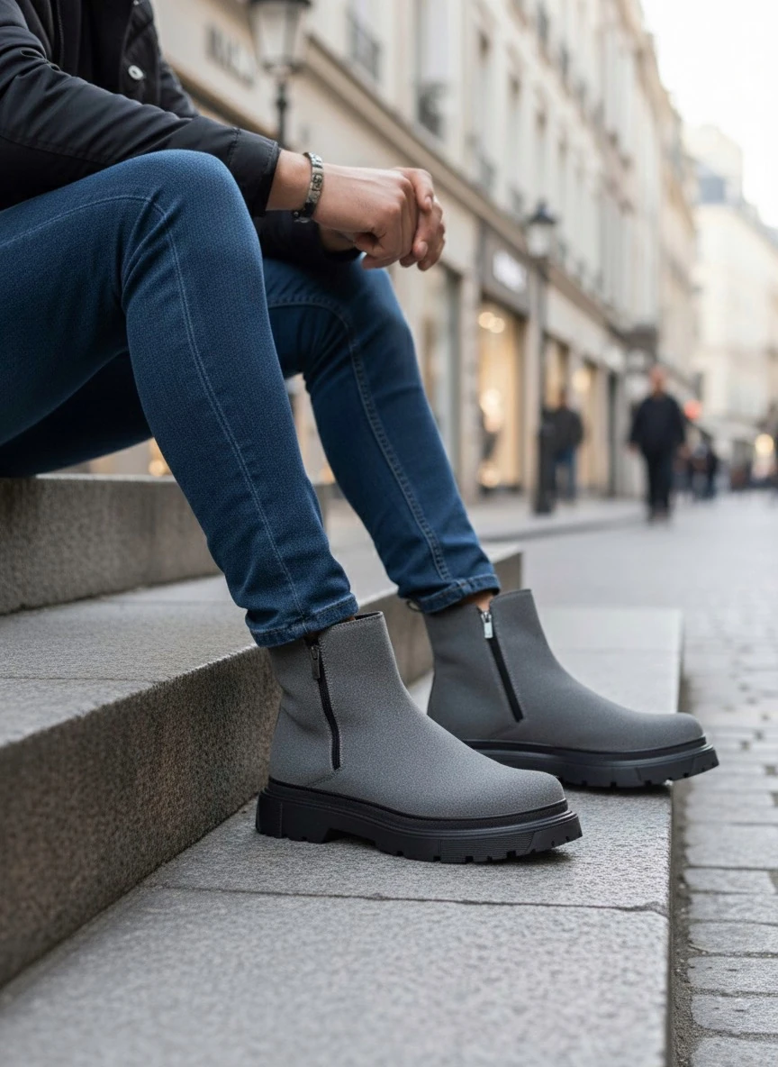 BA0777 Süet Füme Çift Fermuarlı Erkek Yarım Bilek Bot