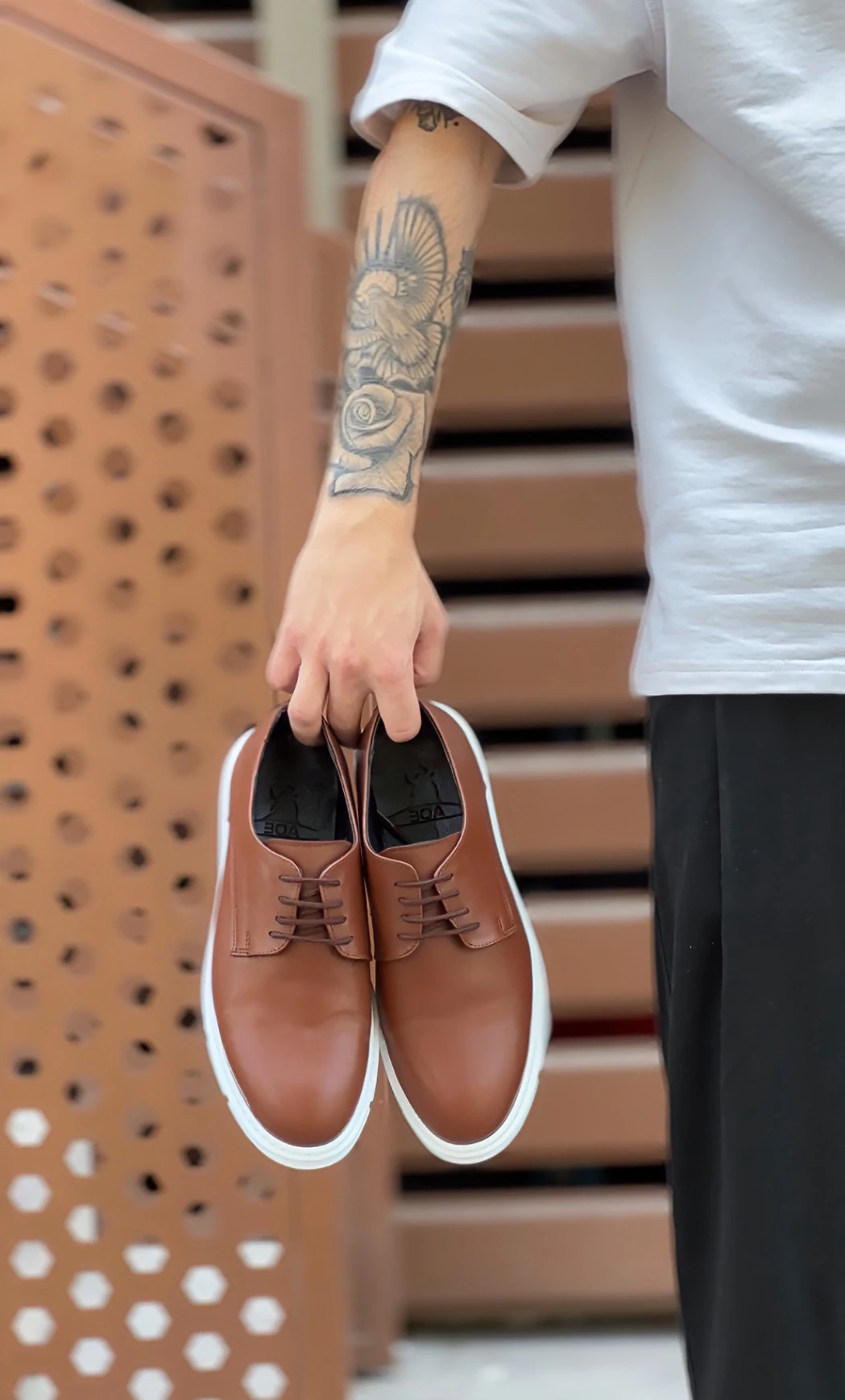 BA0003 Bağcıklı Klasik Taba Beyaz Kalın Taban Casual Erkek Ayakkabı