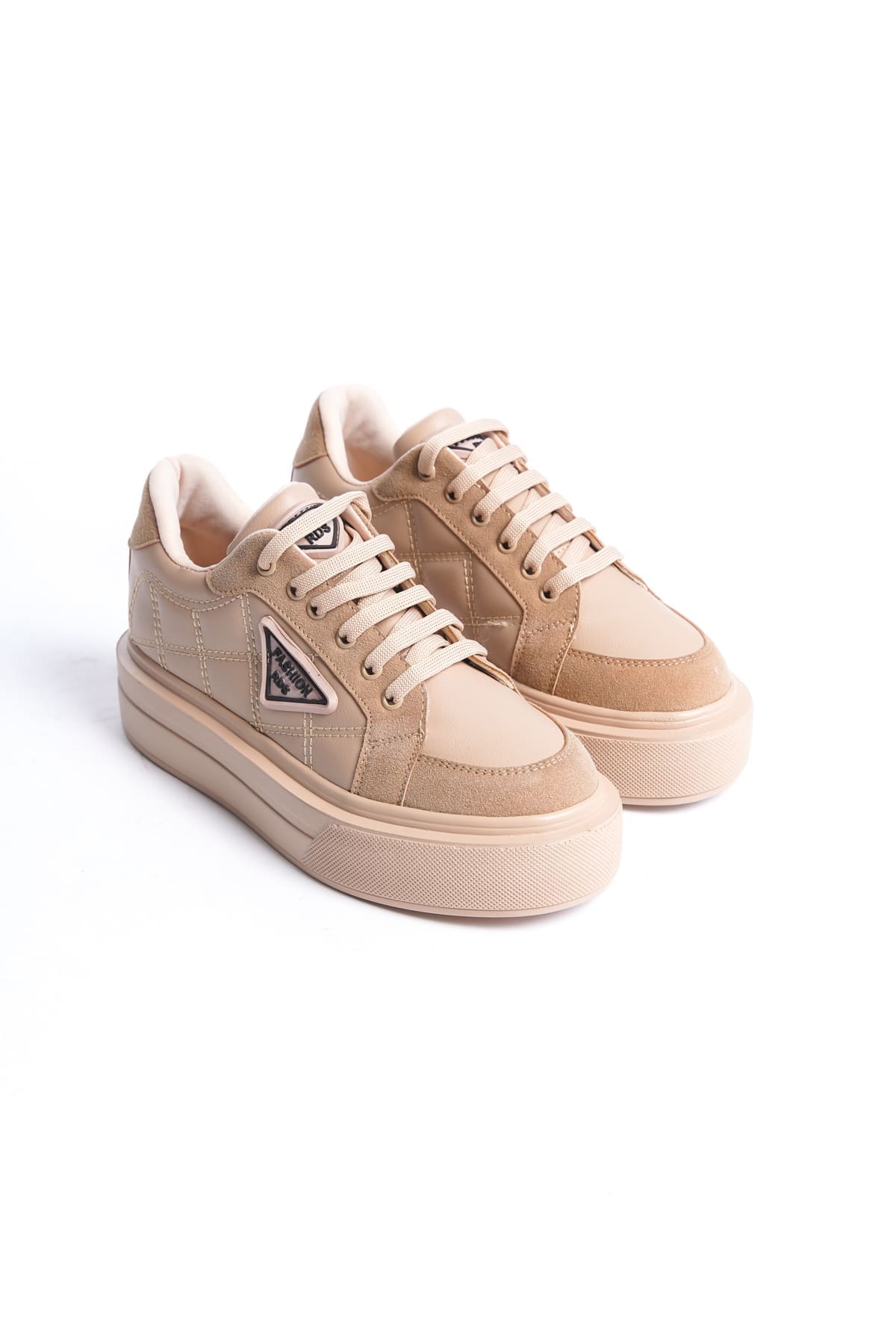 PRAG Bağcıklı Ortopedik Taban Desenli Kadın Sneaker Spor Ayakkabı TT - Ten