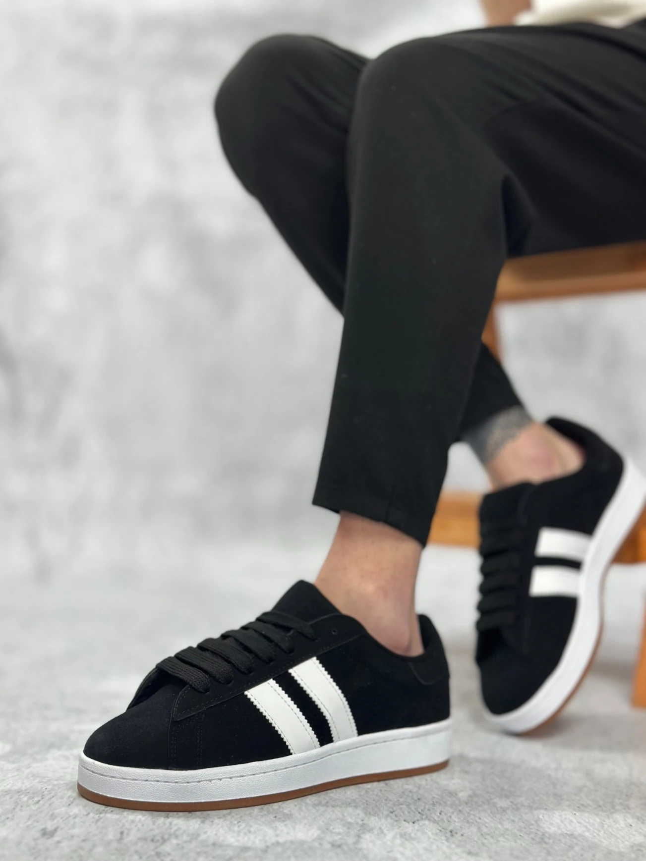 BA0235 BOA İki Çizgili Siyah Süet Erkek Günlük Ayakkabı