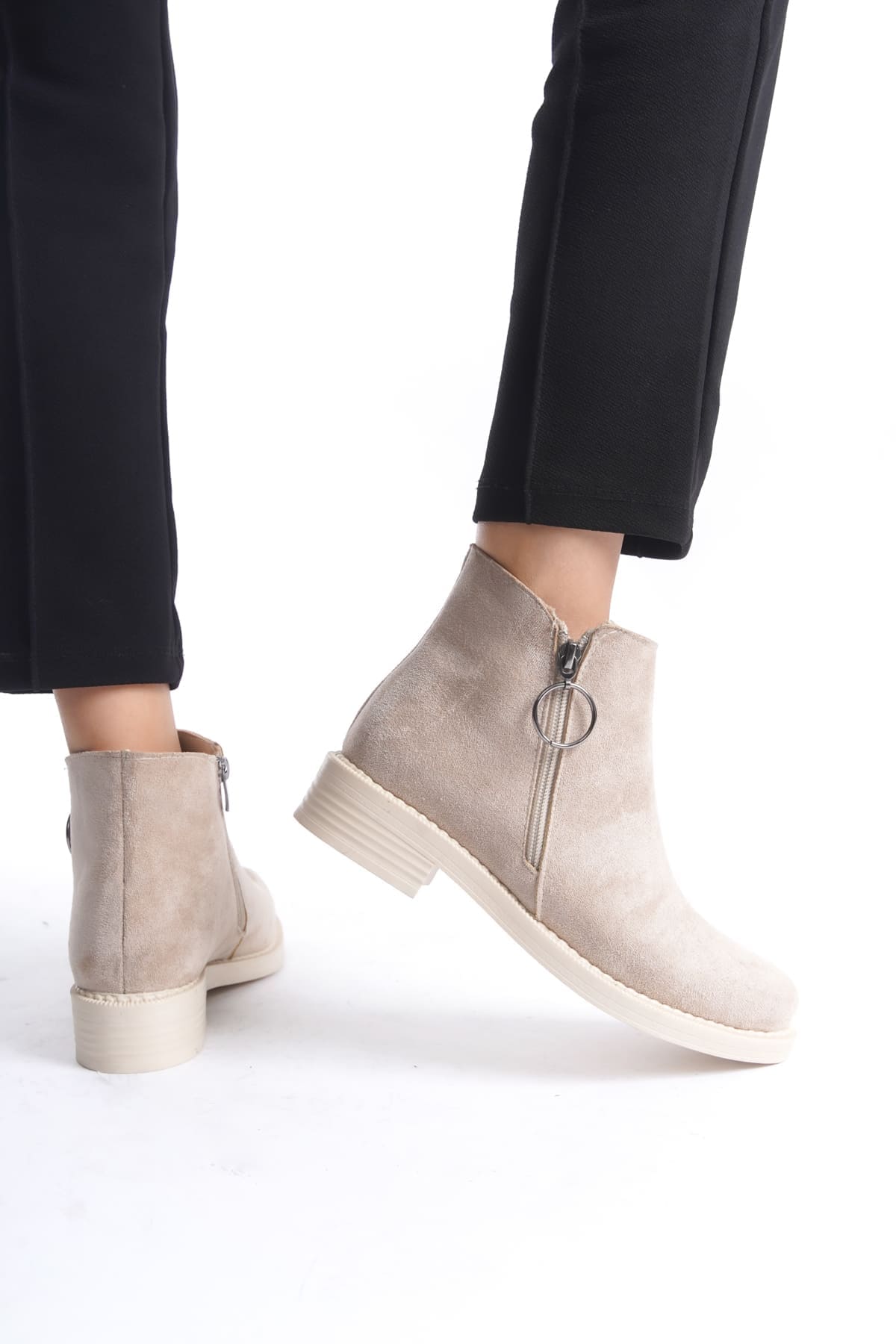 MARGARET Fermuarlı Ortopedik Taban Topuklu Süet Kadın Bot  TT - Ten