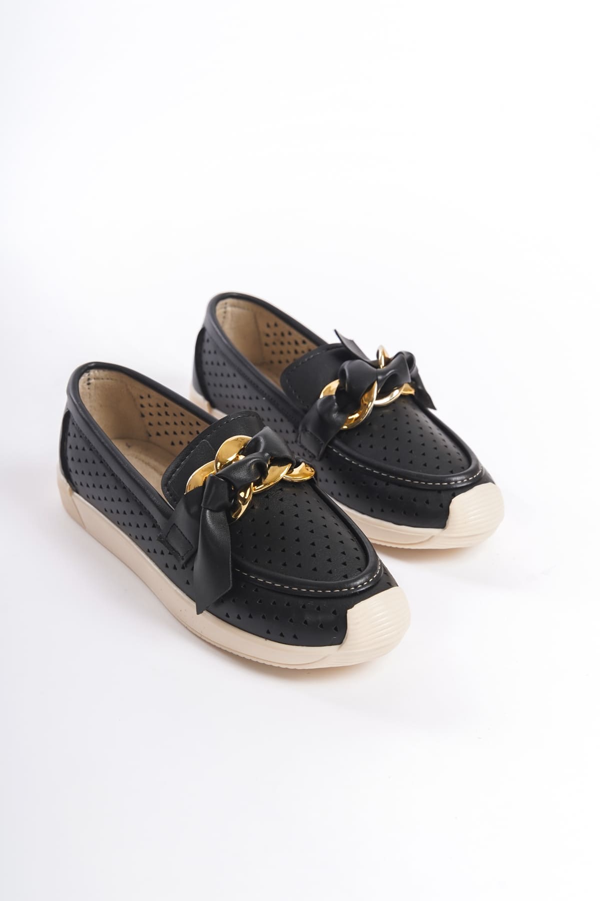 LYDIA Bağcıksız Ortopedik Rahat Taban Kalp Desenli Kadın Babet Ayakkabı  KT - Siyah