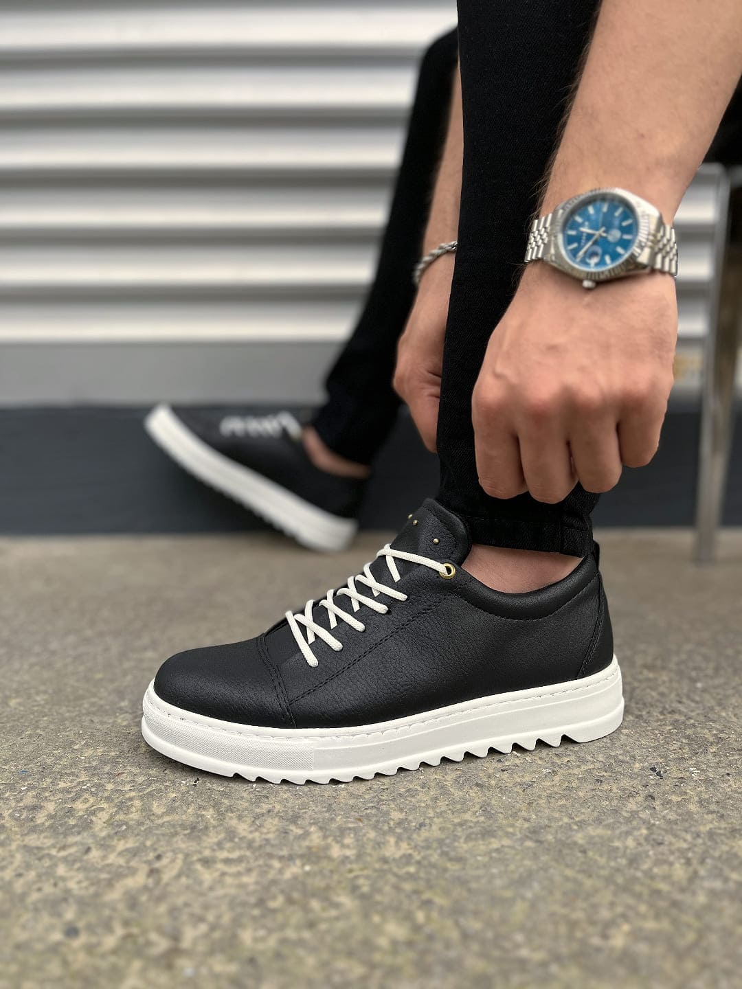 JY152 Cool Bağcıklı Cilt Erkek Günlük Spor Klasik Ayakkabı CBT - Siyah