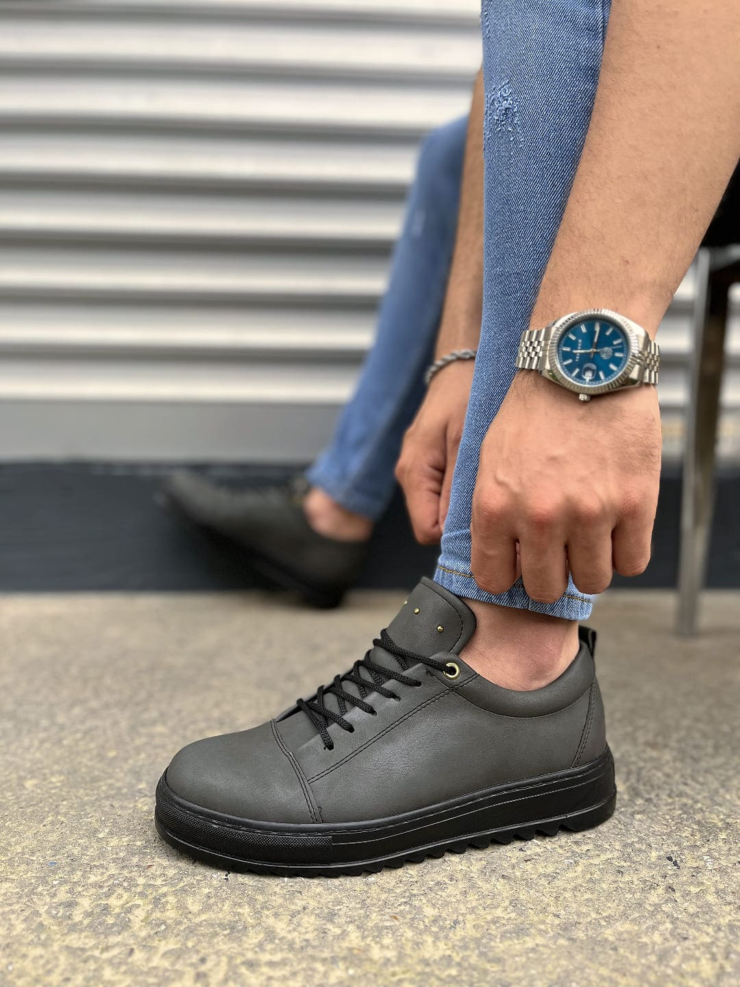 JY152 Cool Bağcıklı Cilt Erkek Günlük Spor Klasik Ayakkabı CST - Füme