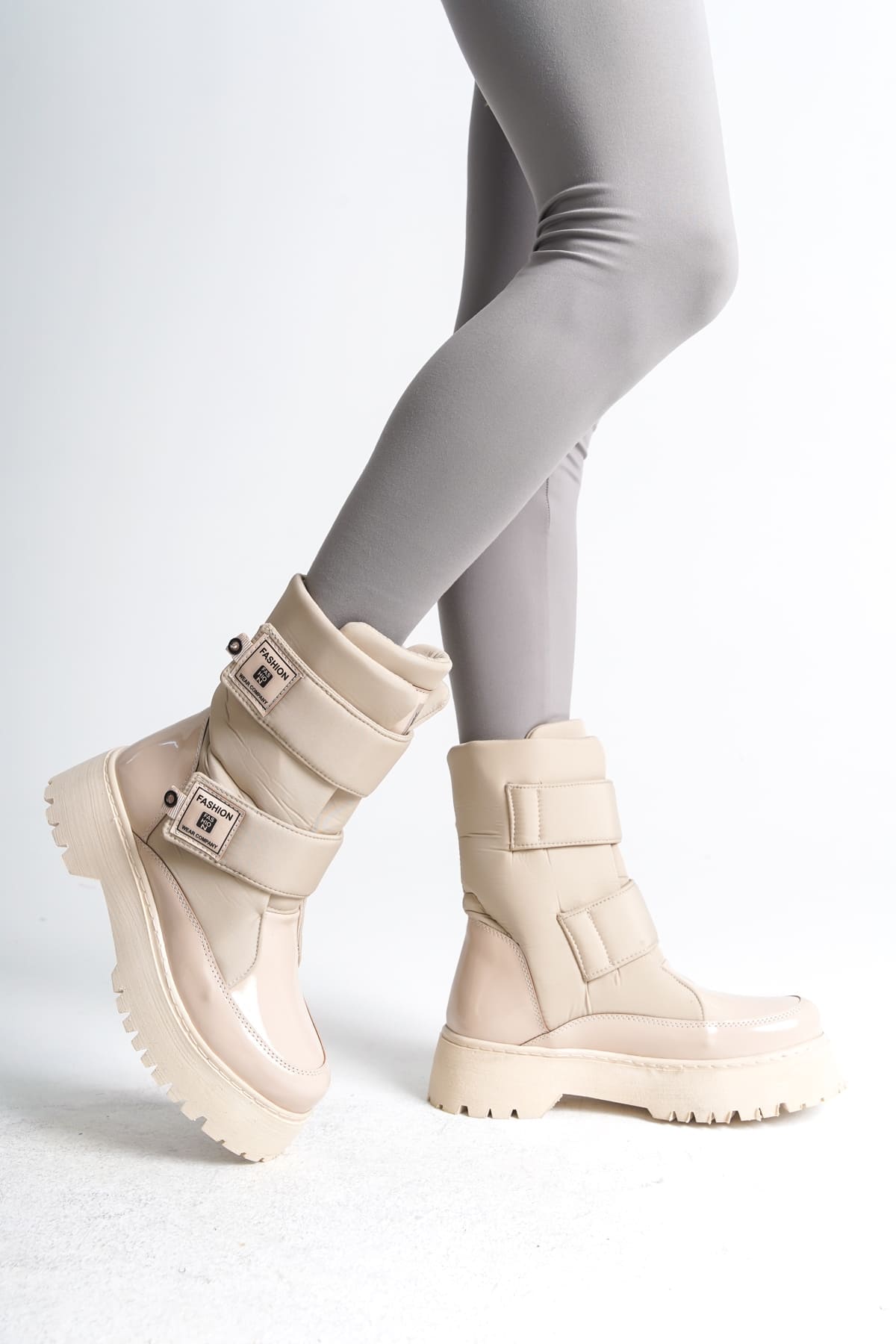 ELISA Cırt Cırtlı  Paraşüt Kumaş Rugan Kadın Bot KT - Krem