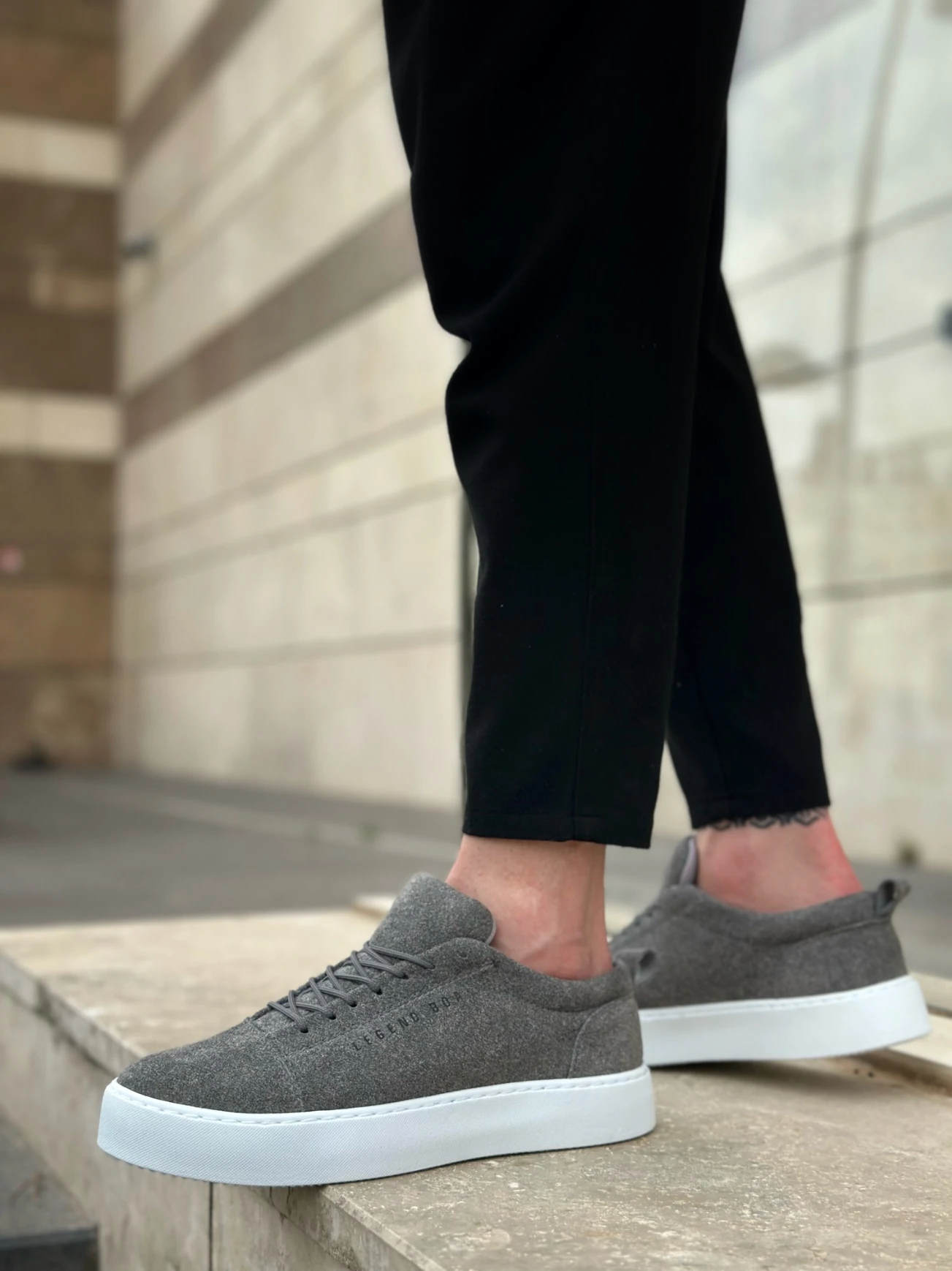 BA0104 Bağcıklı Gri Süet Beyaz Taban Spor Klasik Erkek Ayakkabı