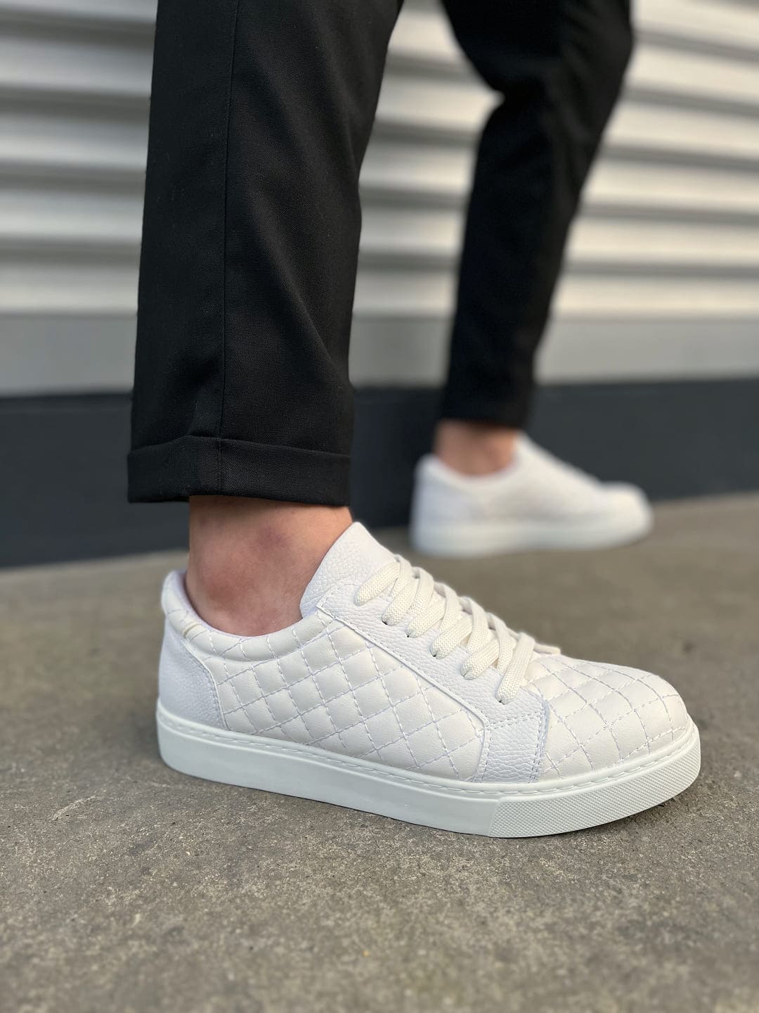 JY166 Prestige Bağcıklı Cilt Kapitone Desenli Erkek Günlük Sneaker Ayakkabı CBT - Beyaz