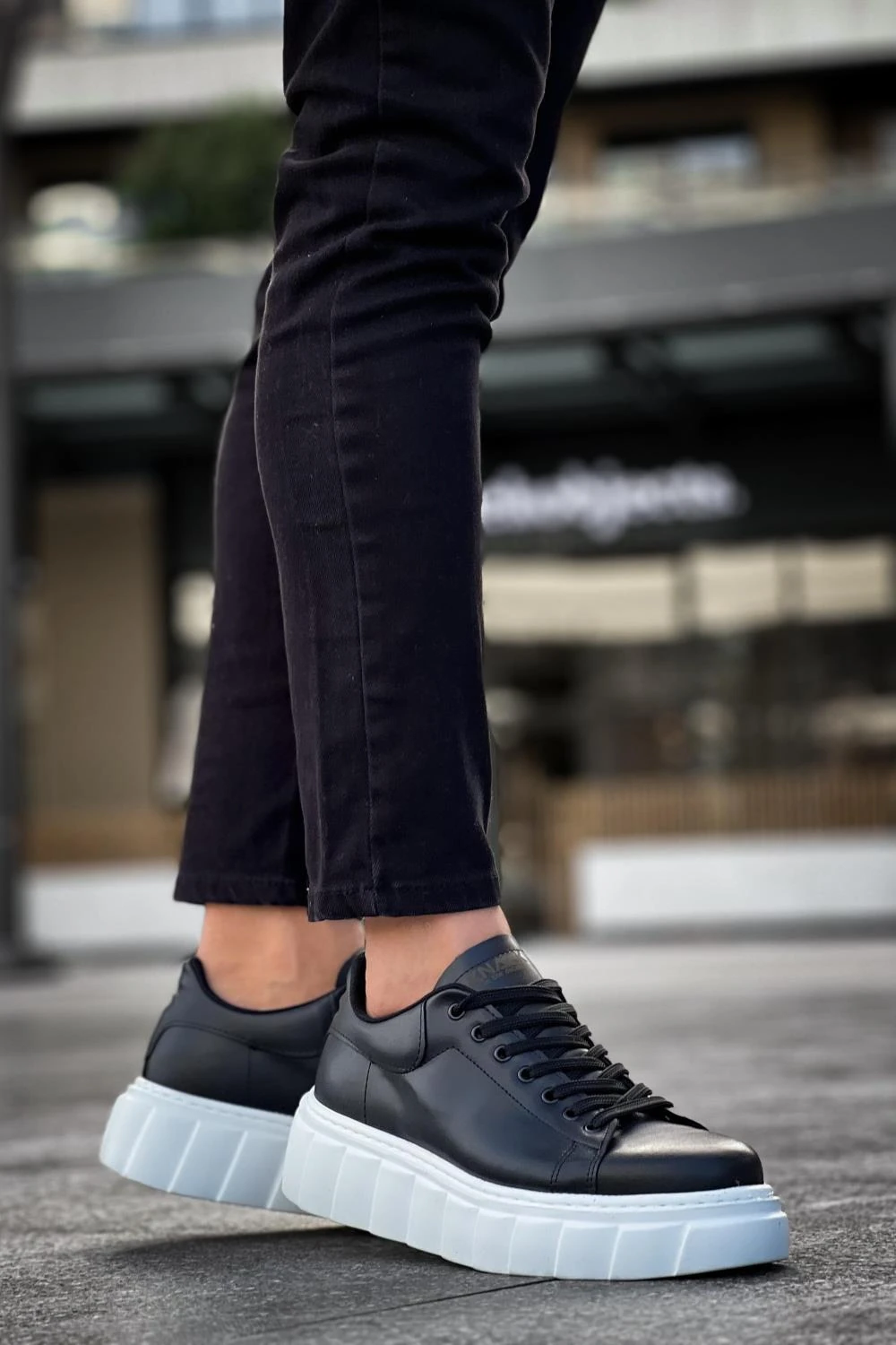 Knack Yüksek Taban Günlük  Ayakkabı 144  Siyah (Beyaz Taban)