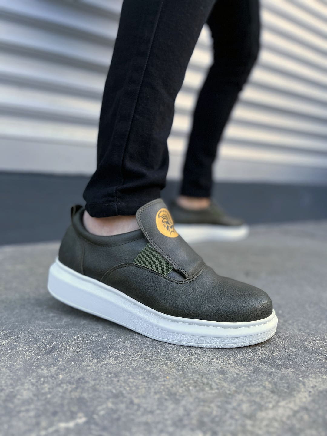 JY161 Hippo Bağcıksız Cilt Erkek Günlük Sneaker Ayakkabı CBT - Haki