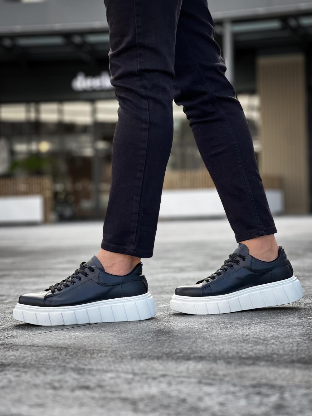 Knack Yüksek Taban Günlük  Ayakkabı 144  Siyah (Beyaz Taban)