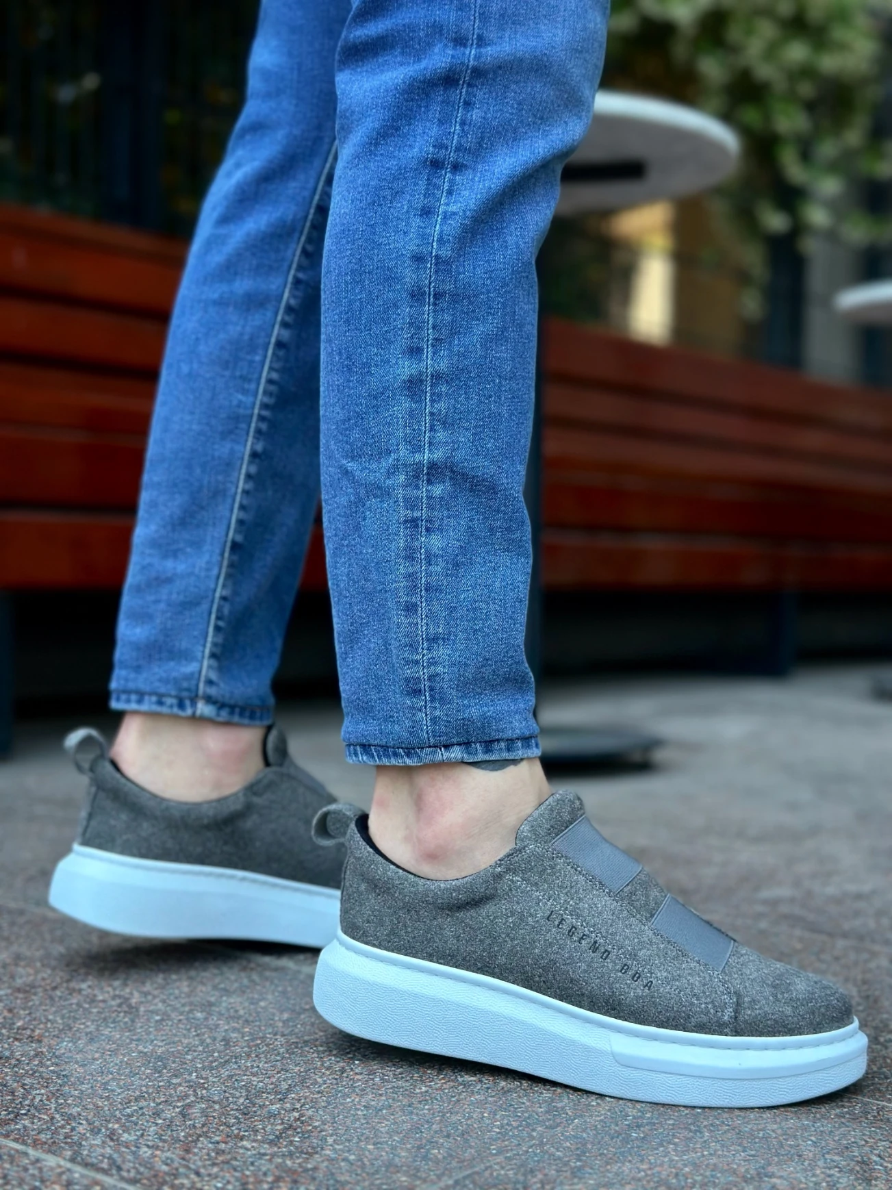 BA0307 BOA Kalın Süet Yüksek Taban Çift Bant Gri Erkek Ayakkabı