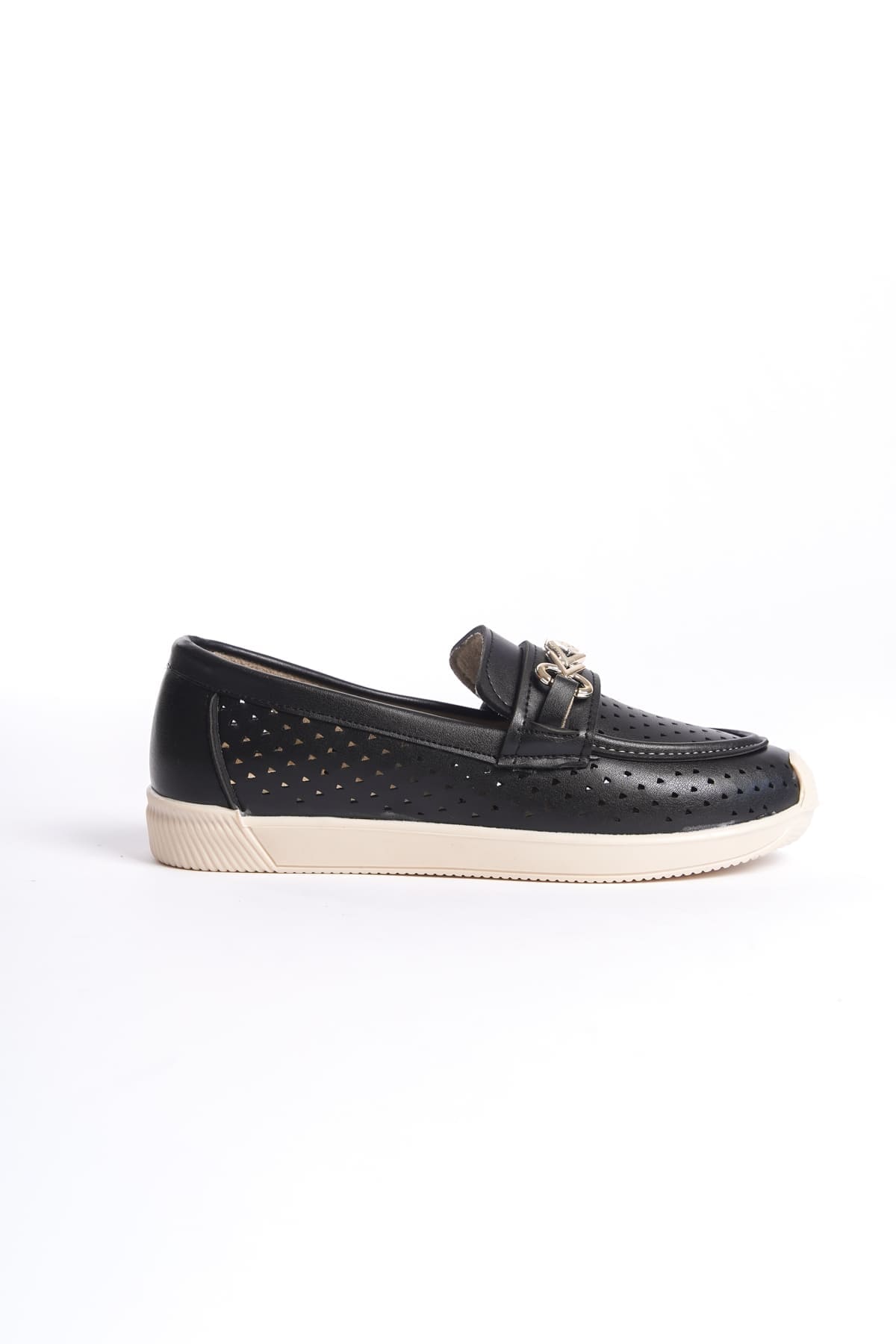 LILY Bağcıksız Ortopedik Rahat Taban Kalp Desenli Kadın Babet Ayakkabı  KT - Siyah