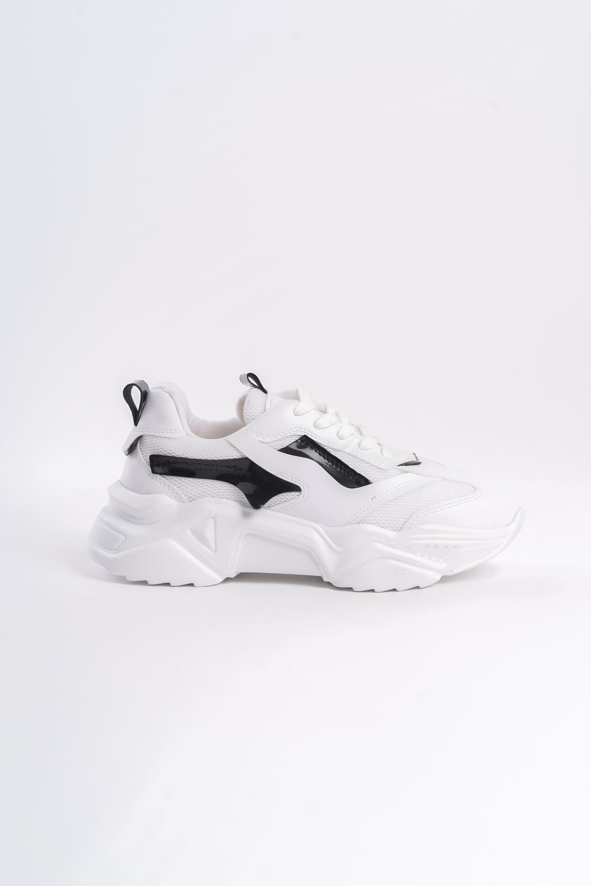 TOKYO Bağcıklı Ortopedik Taban Triko Detaylı Kadın Spor Ayakkabı  BT - Beyaz/Siyah
