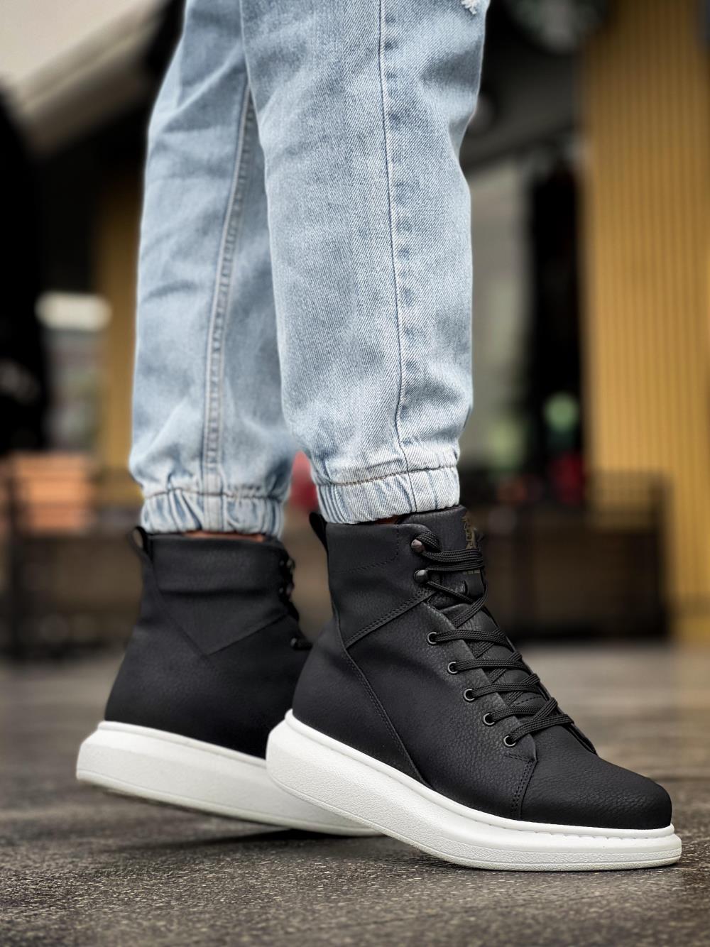 Knack Yüksek Taban Ayakkabı B-080 Siyah (Beyaz Taban)