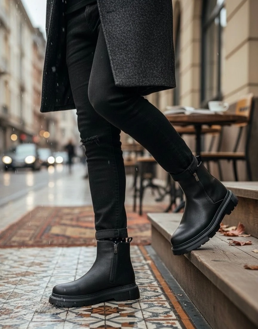 BA0777 Siyah Çift Fermuarlı Erkek Yarım Bilek Bot