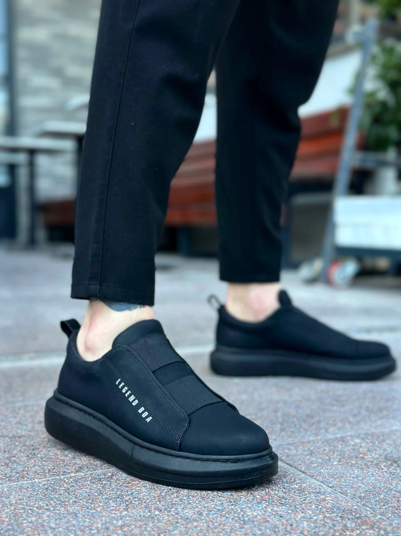 BA0307 BOA Kalın Yüksek Taban Çift Bant Siyah Erkek Ayakkabı