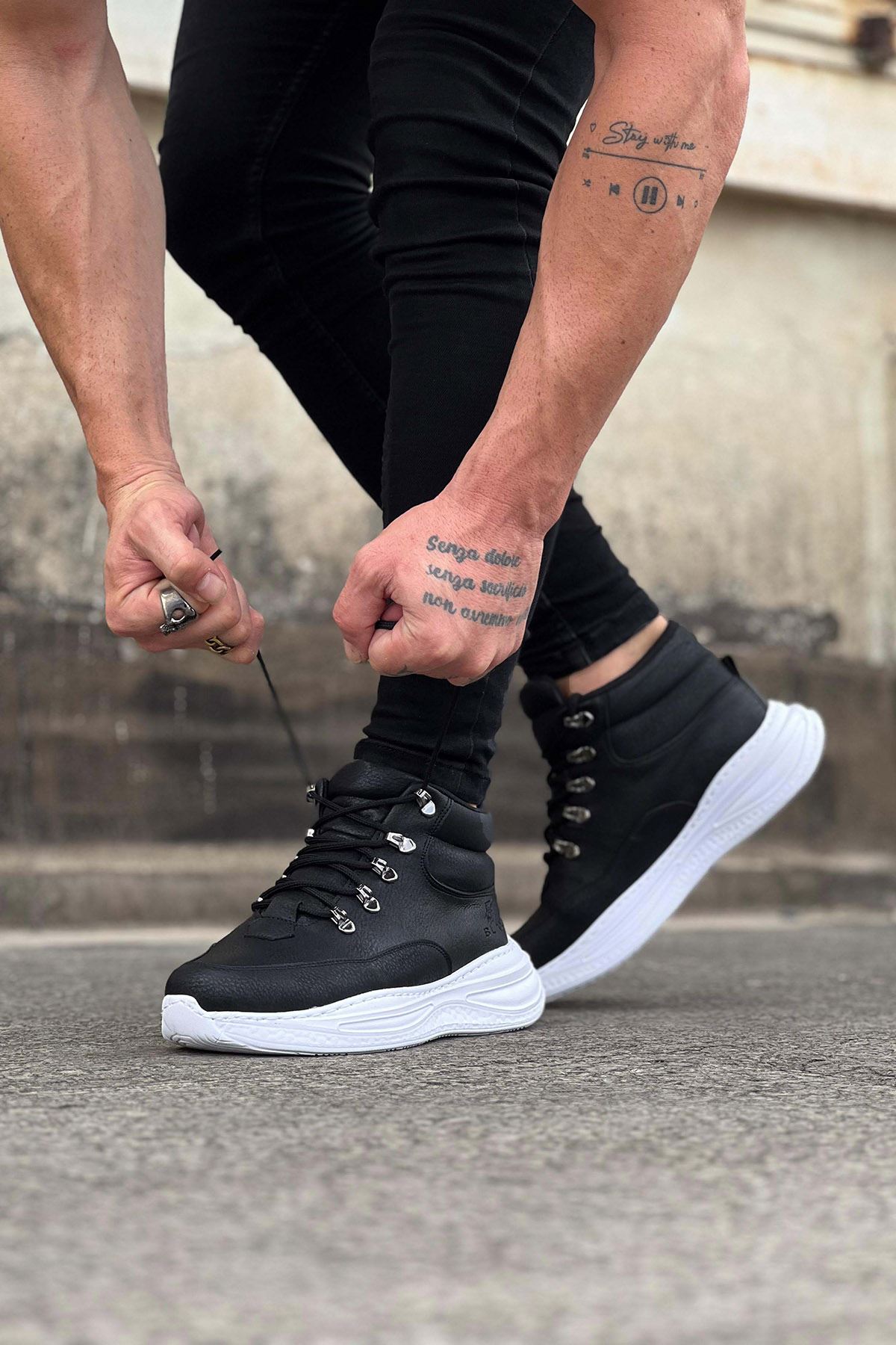 Wagoon WG035 Siyah Cilt Yüksek Taban Yarım Bilek Bot 