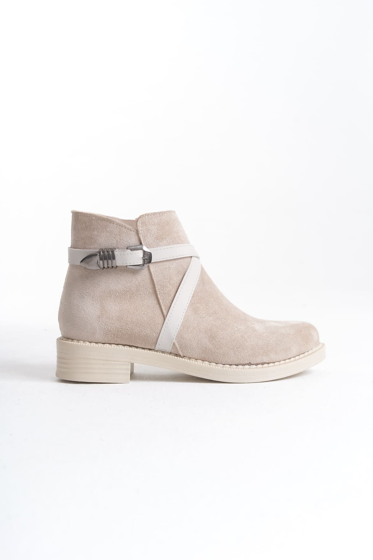 ALMILA Fermuarlı Lastikli Ortopedik Taban Topuklu Süet Kadın Bot  TT - Ten