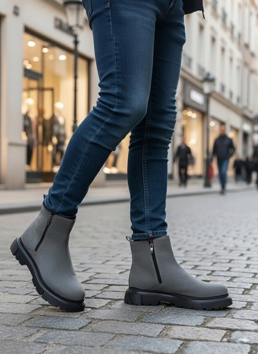 BA0777 Süet Füme Çift Fermuarlı Erkek Yarım Bilek Bot