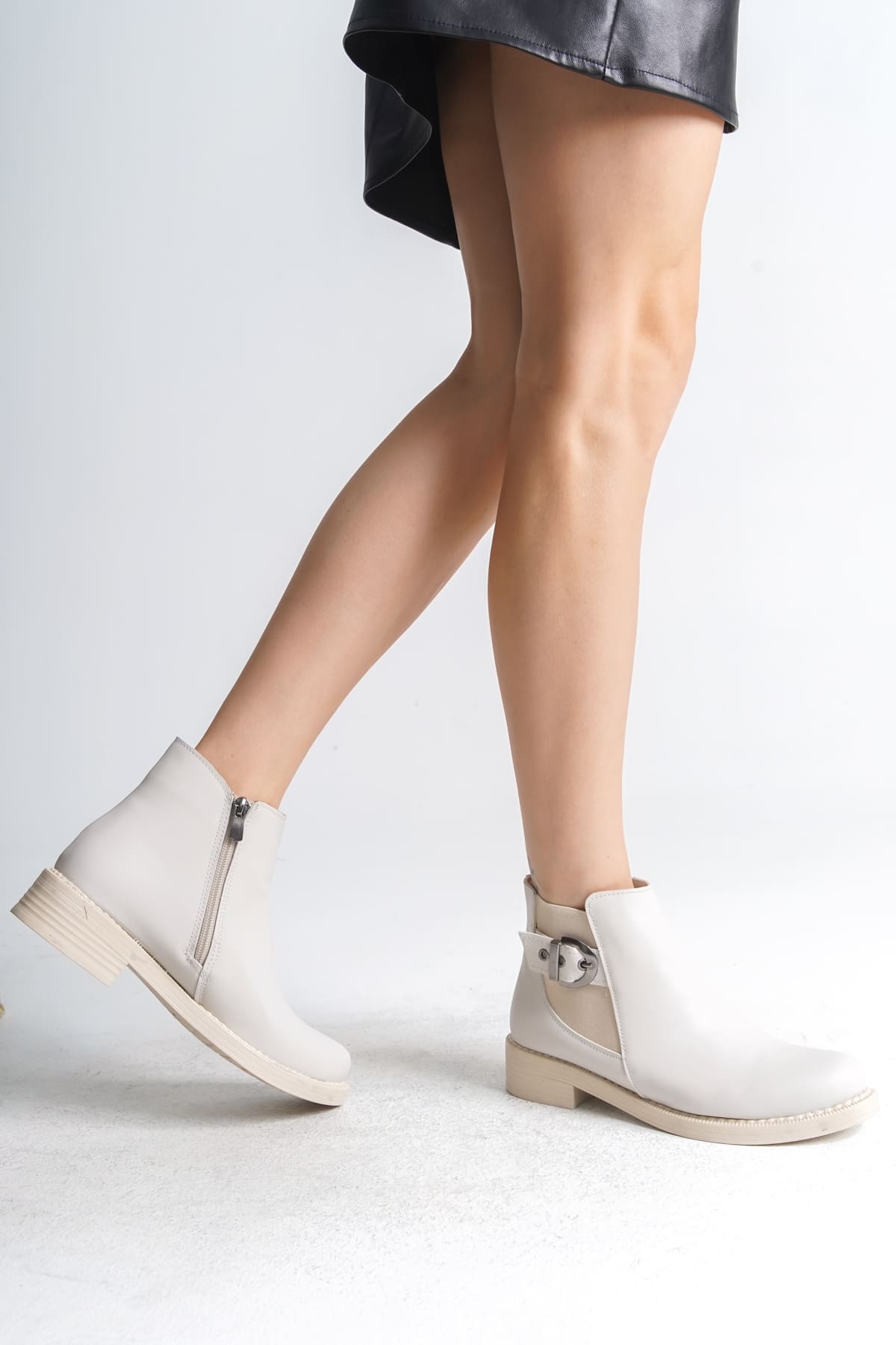 LUNA Fermuarlı Lastikli Ortopedik Taban TopukluKadın Bot KT - Krem