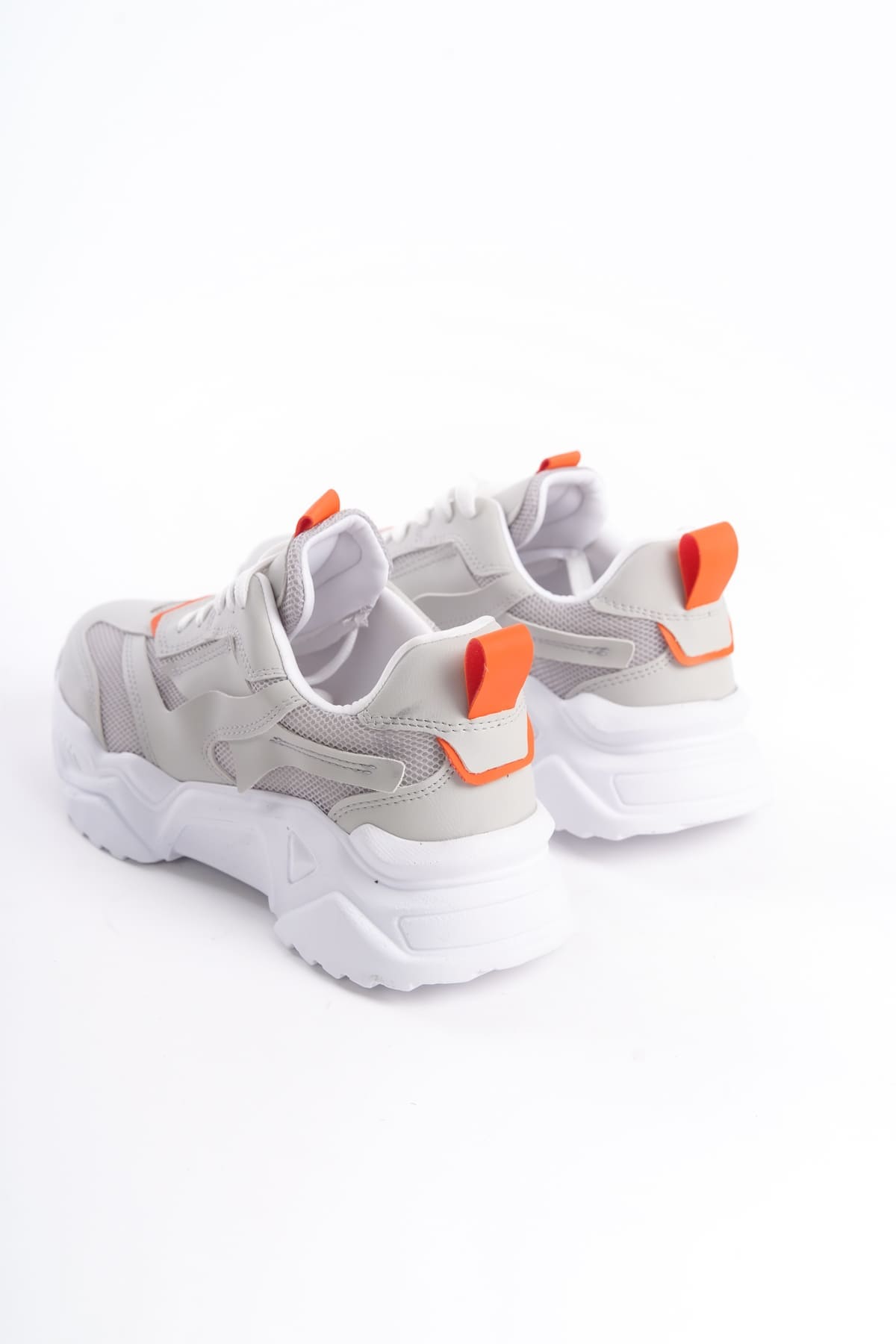 TOKYO Bağcıklı Ortopedik Taban Triko Detaylı Kadın Spor Ayakkabı  BT - Gri/Turuncu