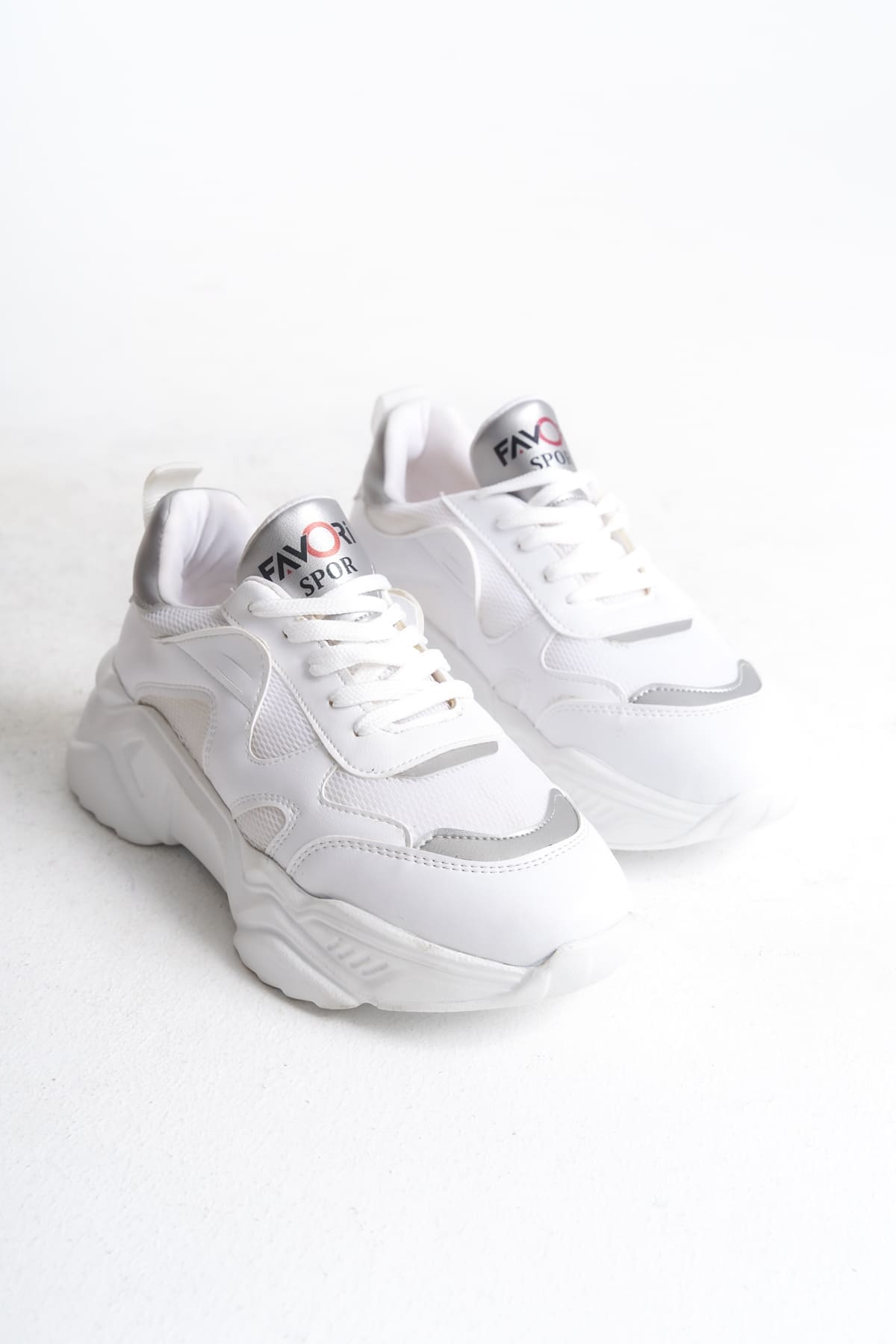 TOKYO Bağcıklı Ortopedik Taban Triko Detaylı Kadın Spor Ayakkabı  BT - Beyaz/Gri