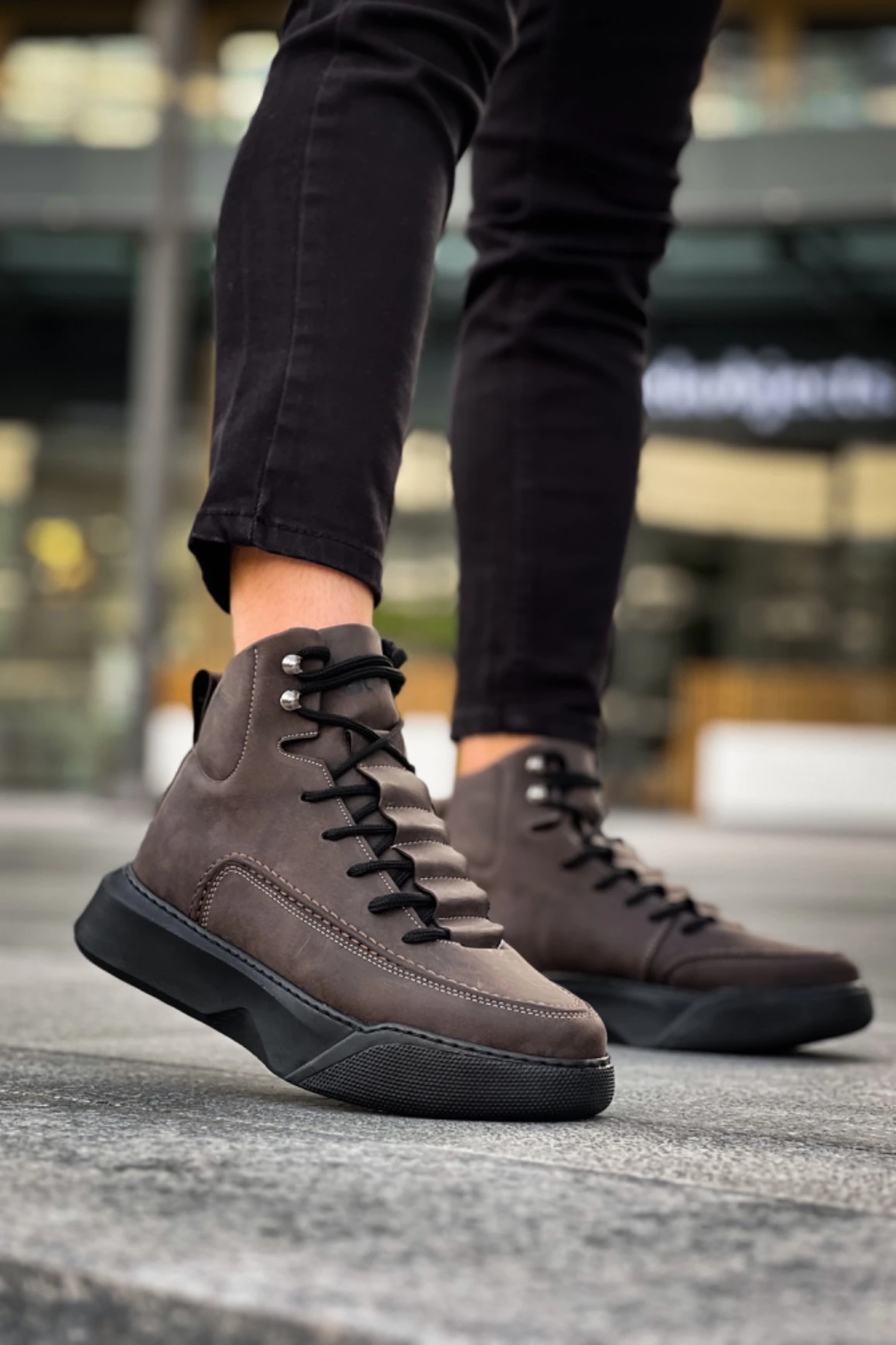 BA0321 Gizli Bağcıklı Erkek Yüksek Taban Kahverengi Spor Bot