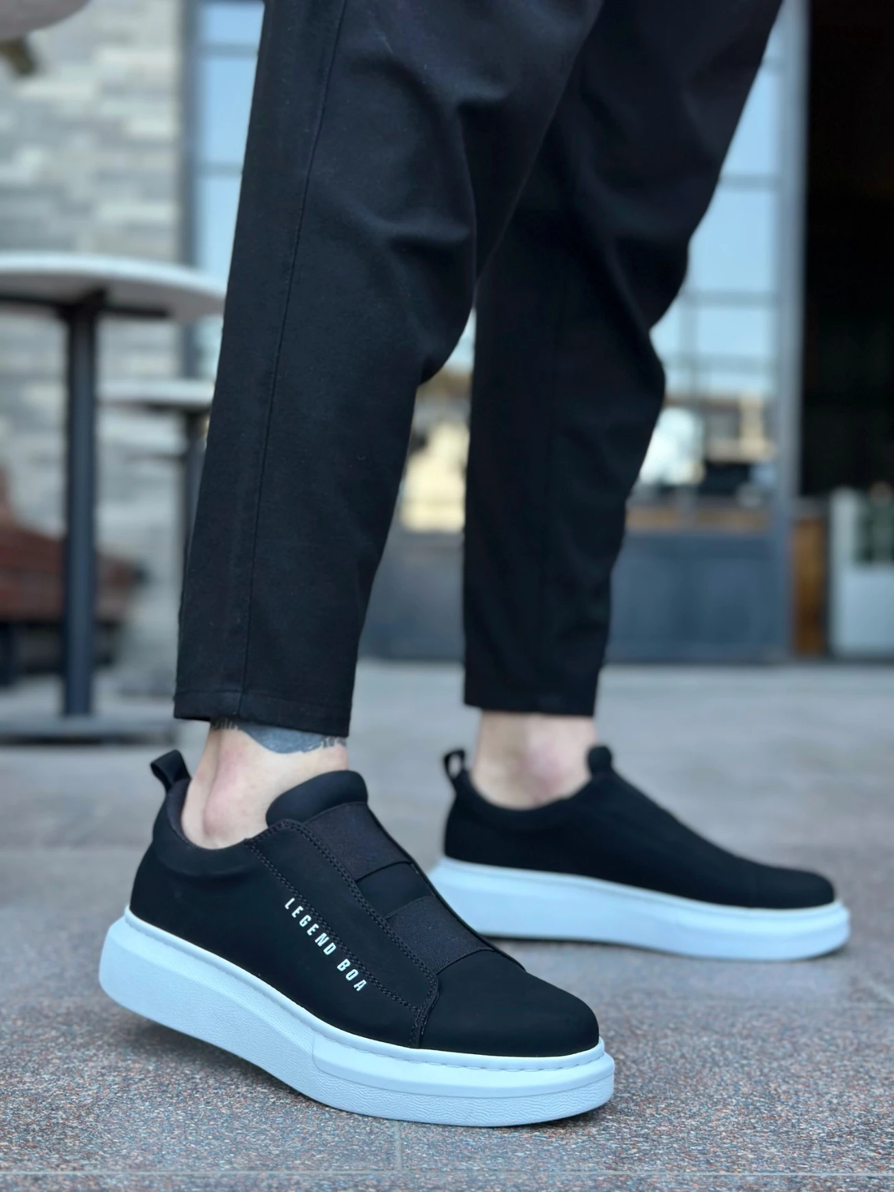 BA0307 BOA Kalın Yüksek Taban Çift Bant Siyah Beyaz Erkek Ayakkabı