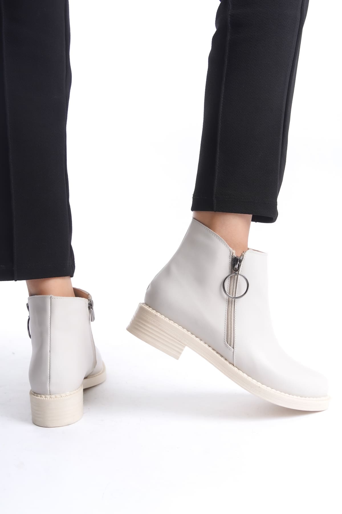 MARGARET Fermuarlı Ortopedik Taban TopukluKadın Bot  KT - Krem