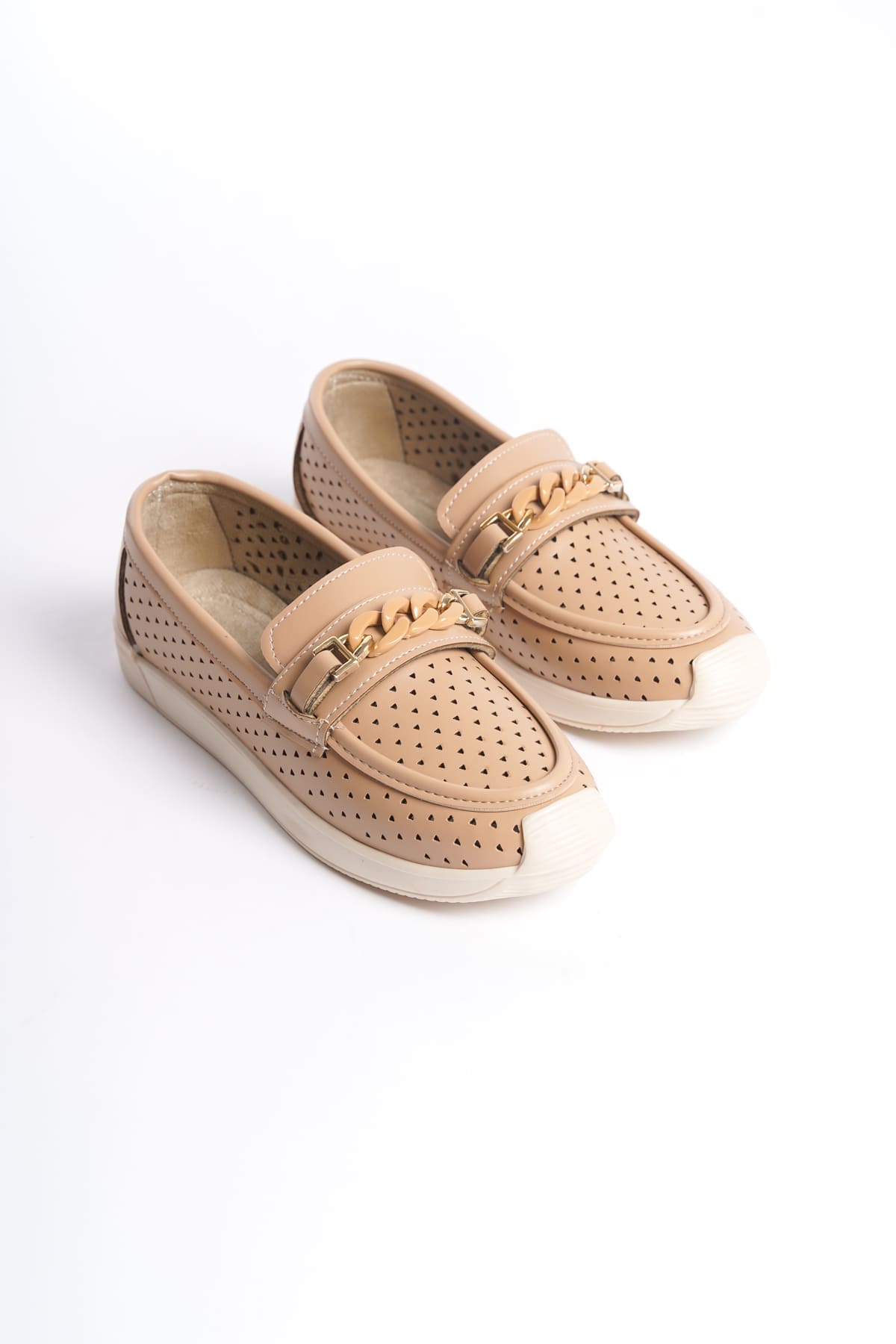 LIZY Bağcıksız Ortopedik Rahat Taban Kalp Desenli Kadın Babet Ayakkabı  KT - Ten