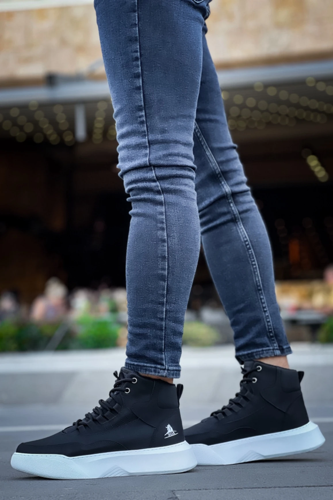 BA0318 Bağcıklı Erkek Yüksek Taban Beyaz Taban Spor Bot