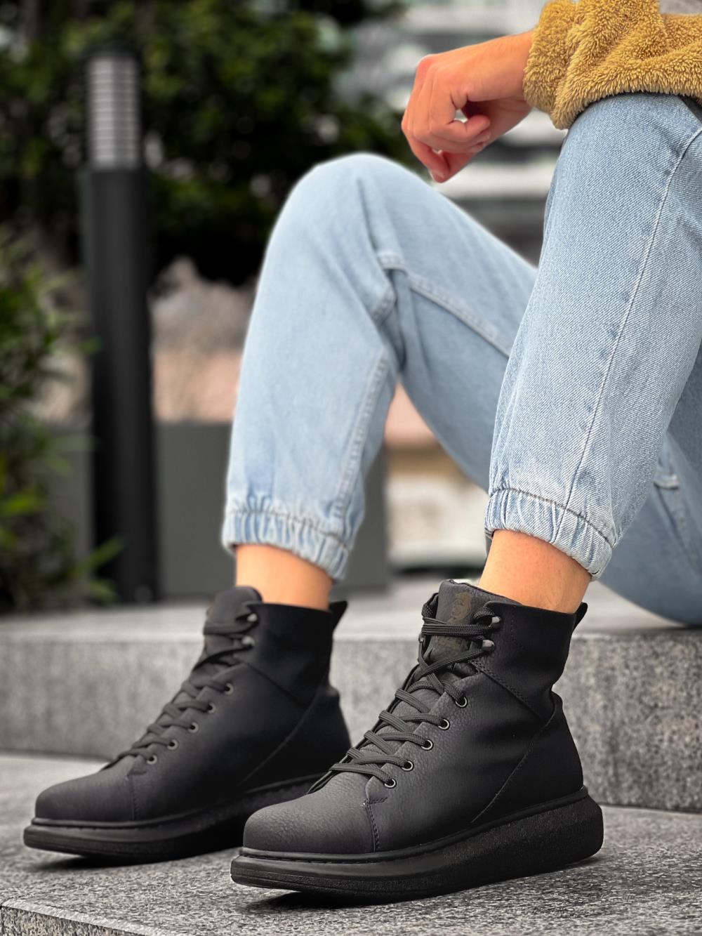 Knack Yüksek Taban Ayakkabı B-080 Siyah (Siyah Taban)