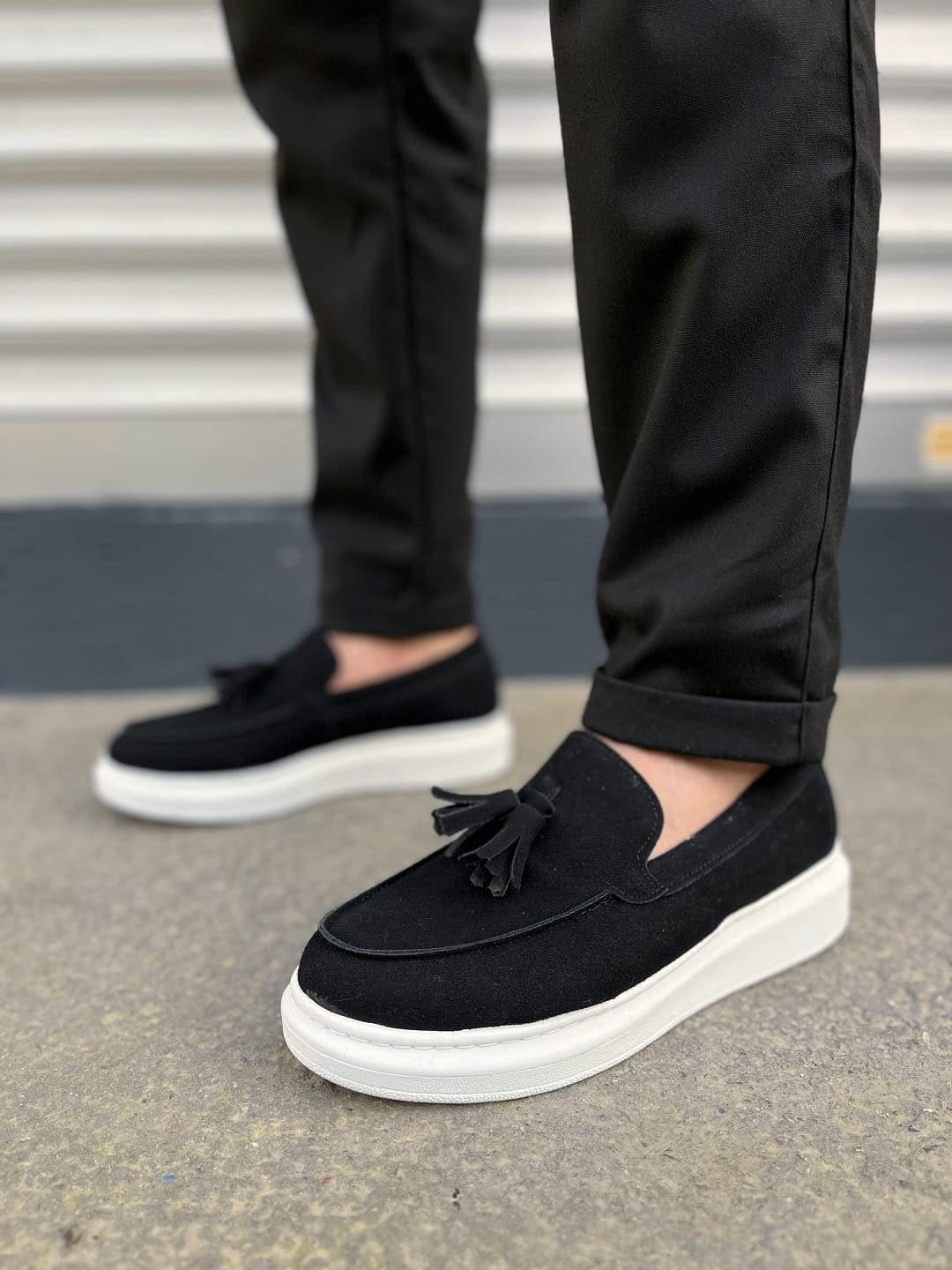 JY154 Blaze Bağcıksız Püsküllü Süet Erkek Günlük Spor Klasik Ayakkabı SBT - Siyah