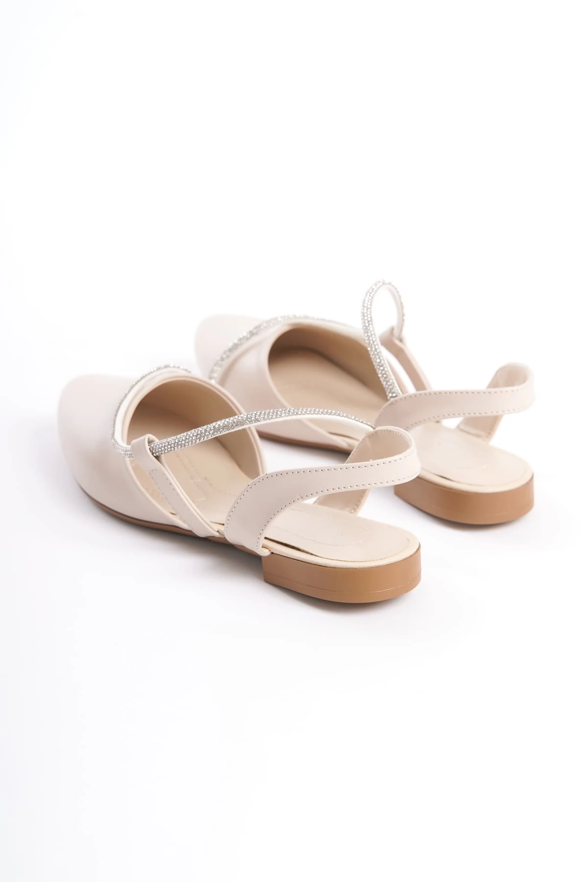 HANNAH Lastikli Ortopedik Rahat Taban Taş Detaylı Kadın Babet Ayakkabı  KT - Krem