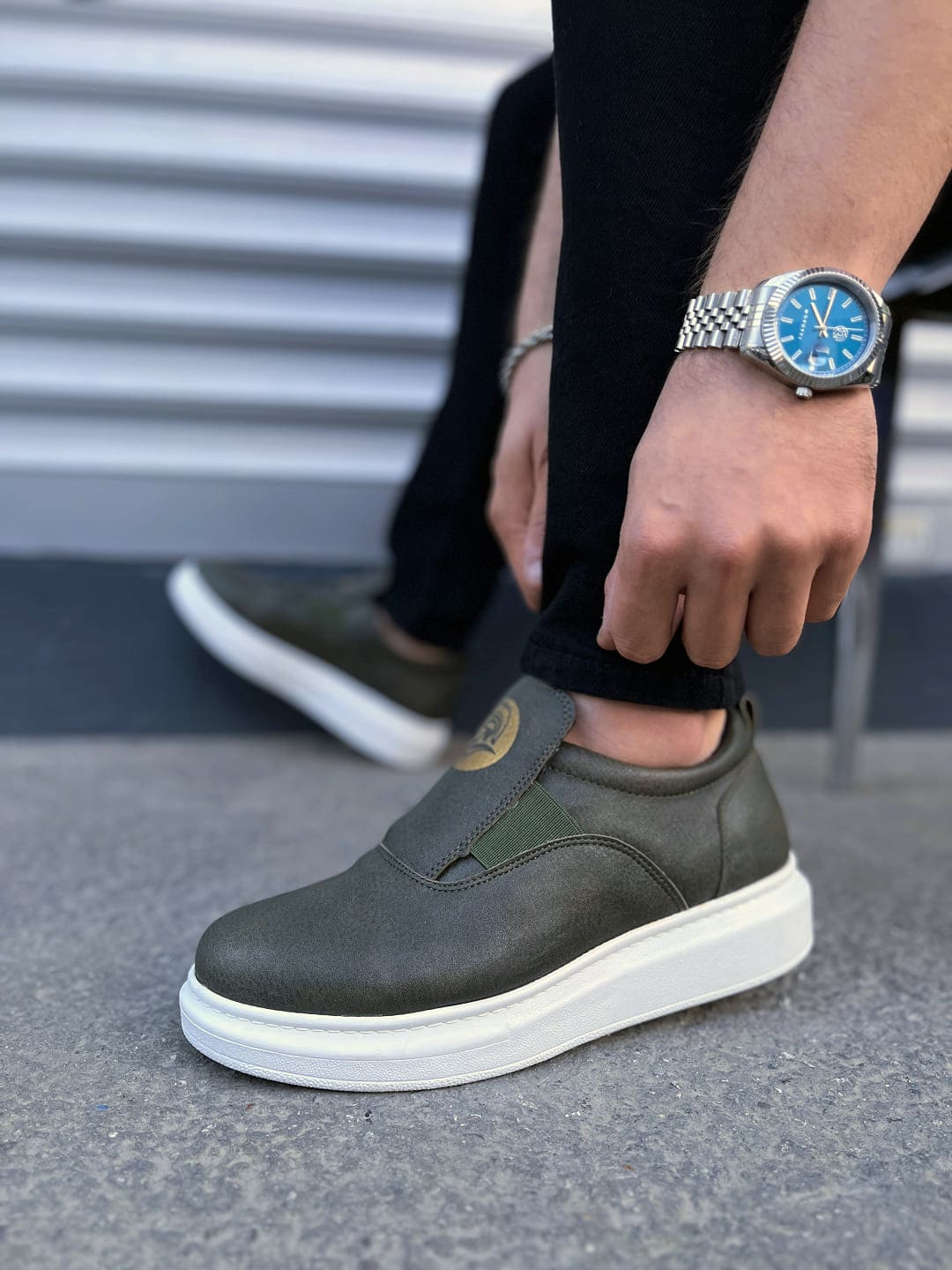 JY161 Hippo Bağcıksız Cilt Erkek Günlük Sneaker Ayakkabı CBT - Haki