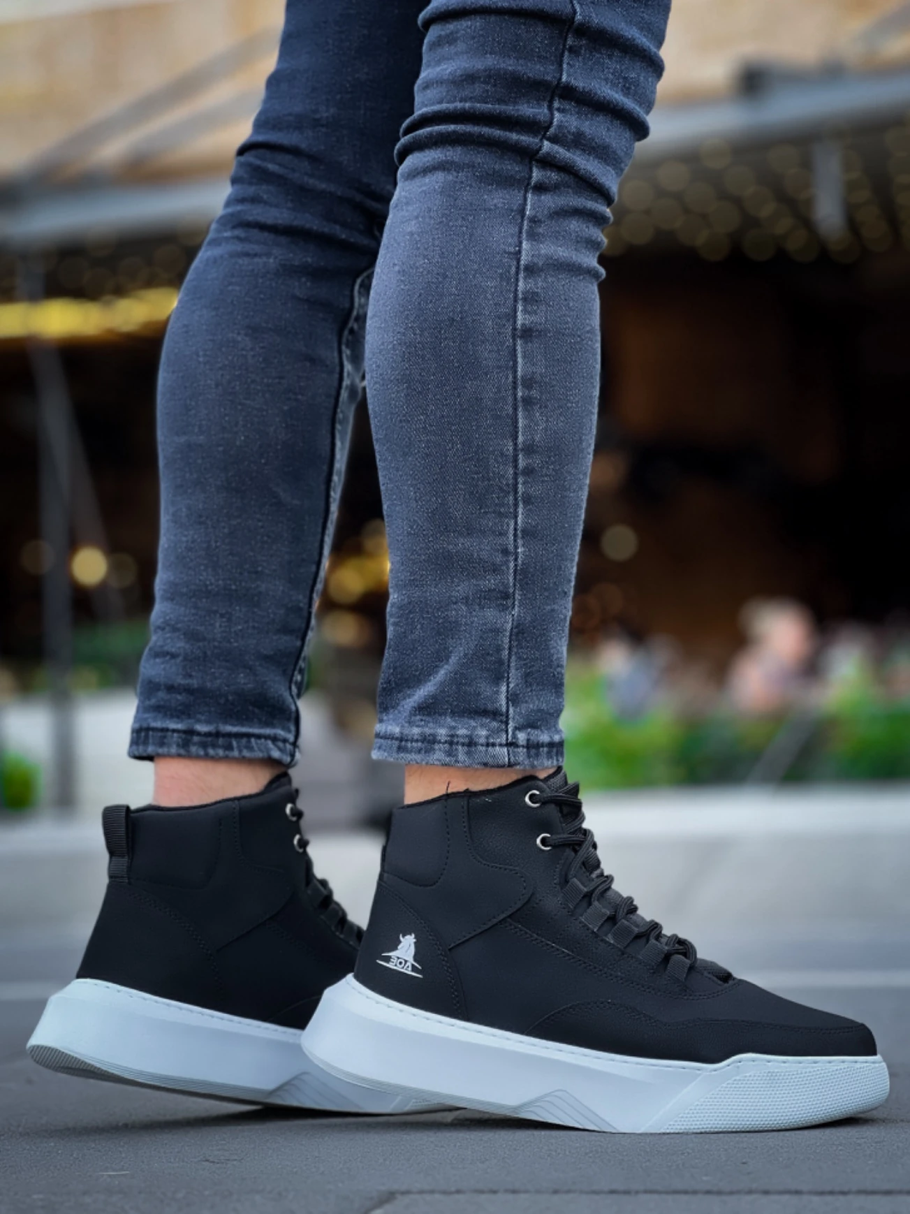 BA0318 Bağcıklı Erkek Yüksek Taban Beyaz Taban Spor Bot