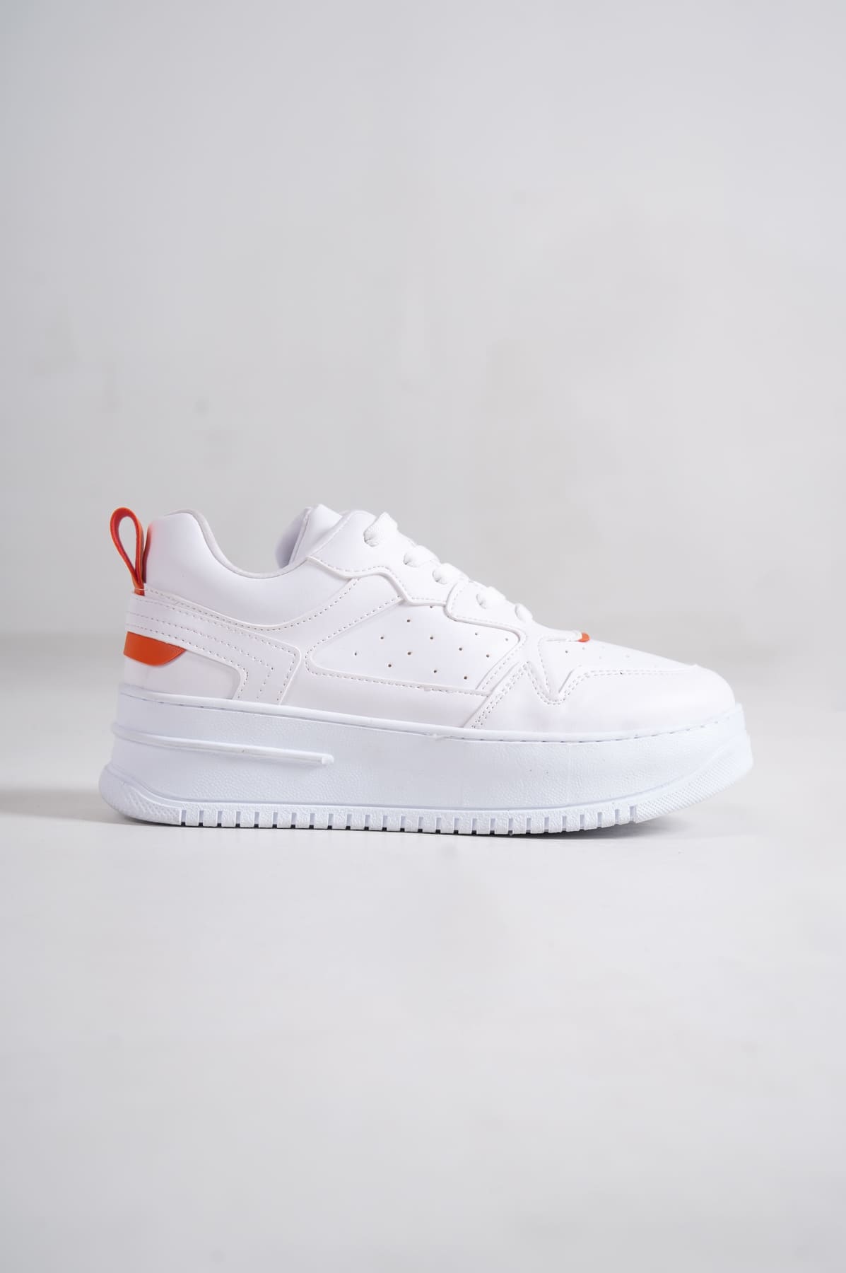 ALESSI Bağcıklı Ortopedik Taban Kadın Sneaker Spor Ayakkabı BT - Beyaz/Turuncu