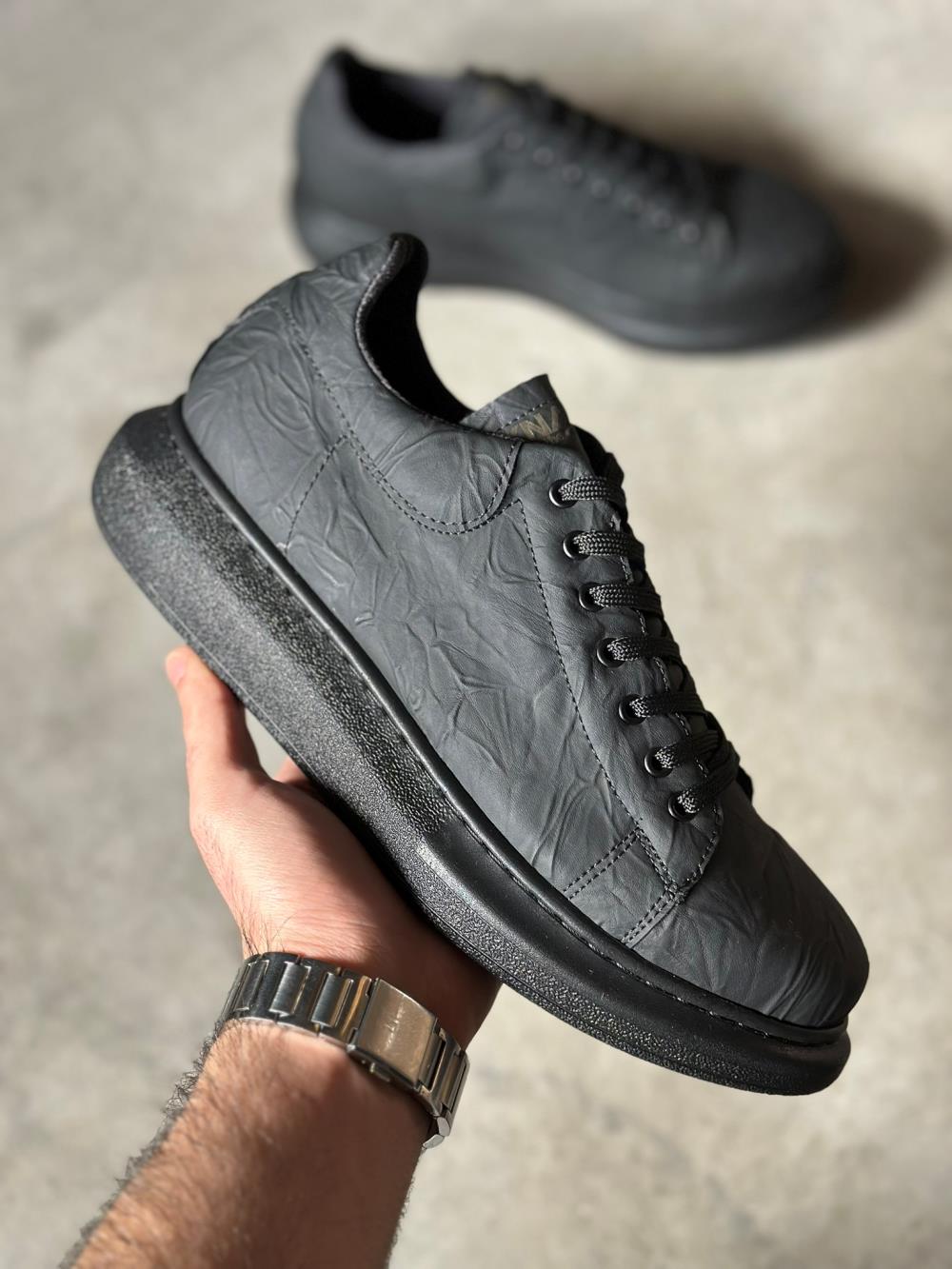 Knack Yüksek Taban Günlük Ayakkabı 044 Siyah Siyah Taban (Desenli)