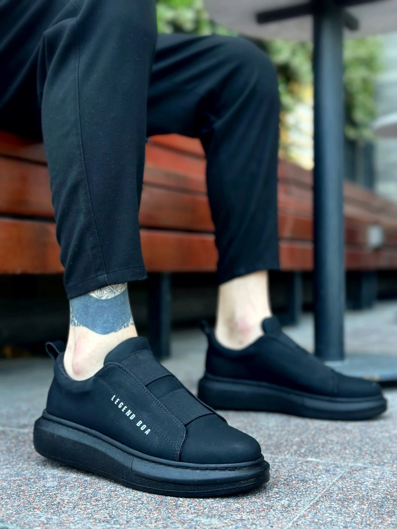 BA0307 BOA Kalın Yüksek Taban Çift Bant Siyah Erkek Ayakkabı