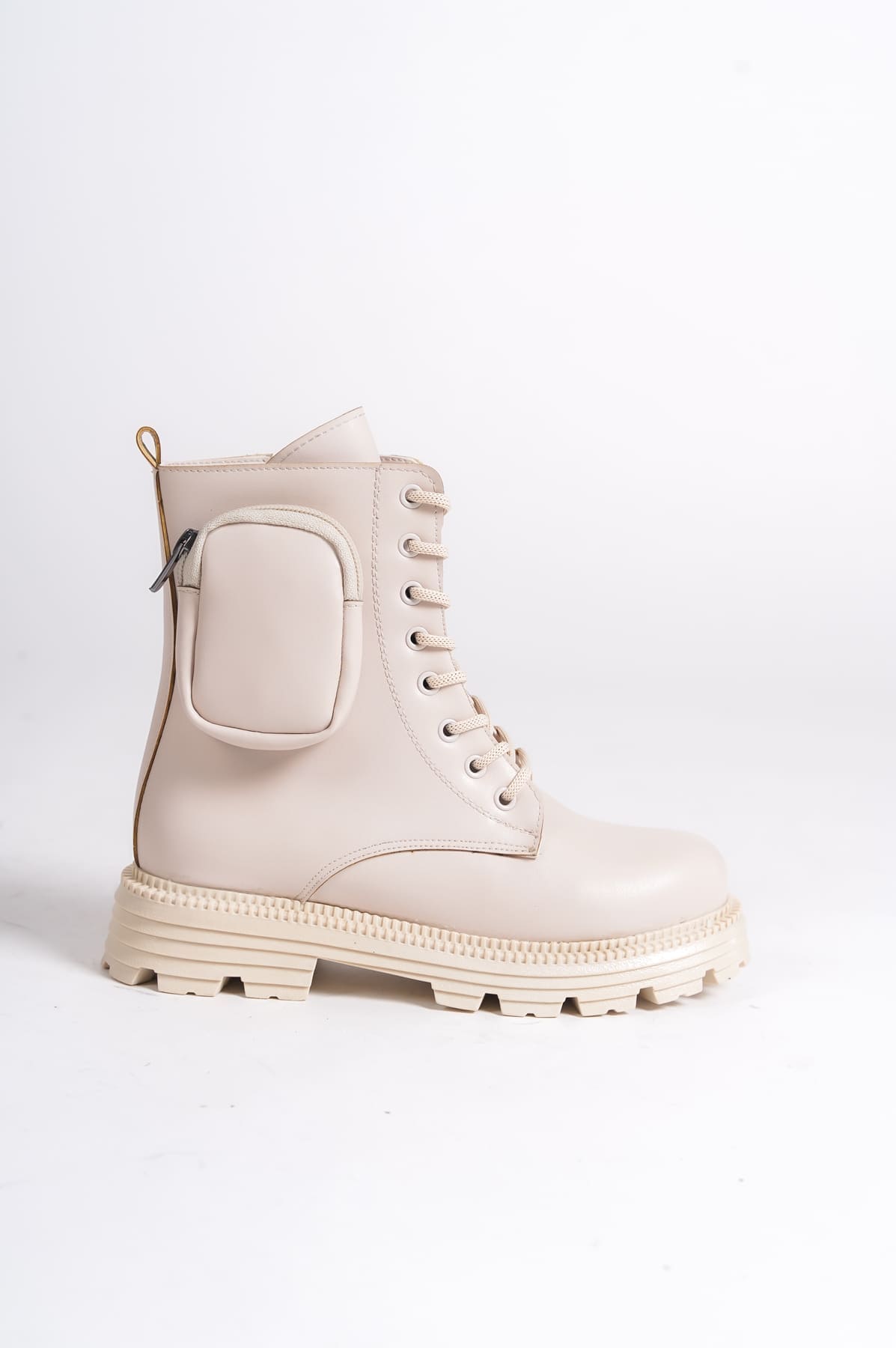 GINA Bağcıklı Fermuarlı Ortopedik Taban Çantalı Kadın Bot  KT - Krem