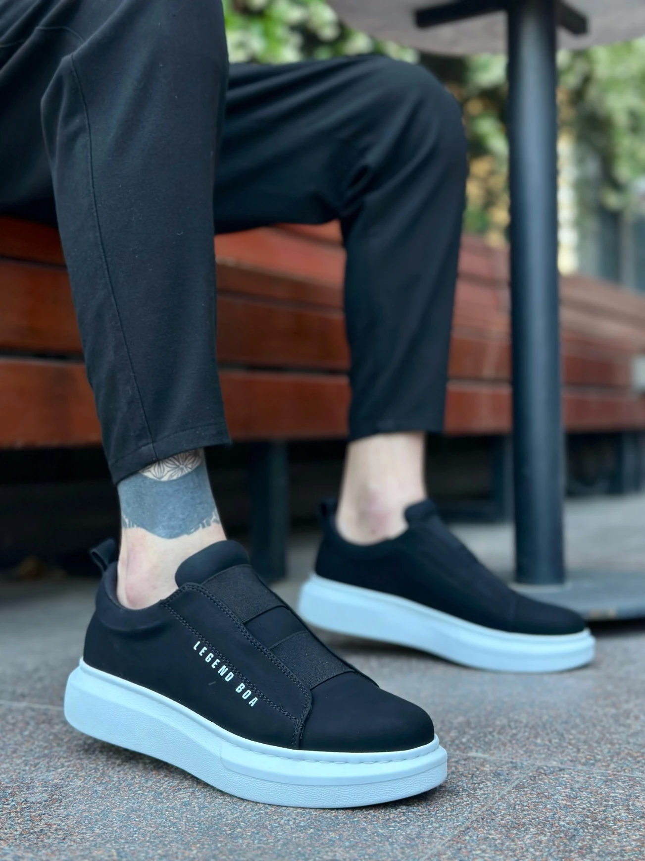 BA0307 BOA Kalın Yüksek Taban Çift Bant Siyah Beyaz Erkek Ayakkabı