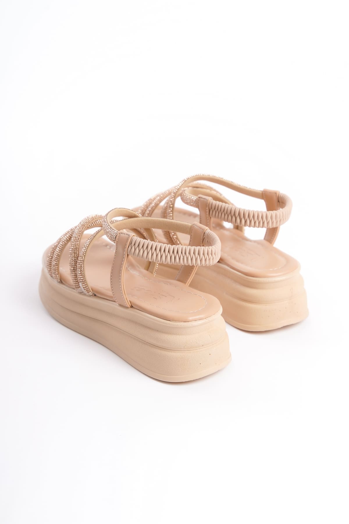 ELENA Lastikli Taşlı Şeritli Ortopedik Taban Kadın Sandalet TT - Ten