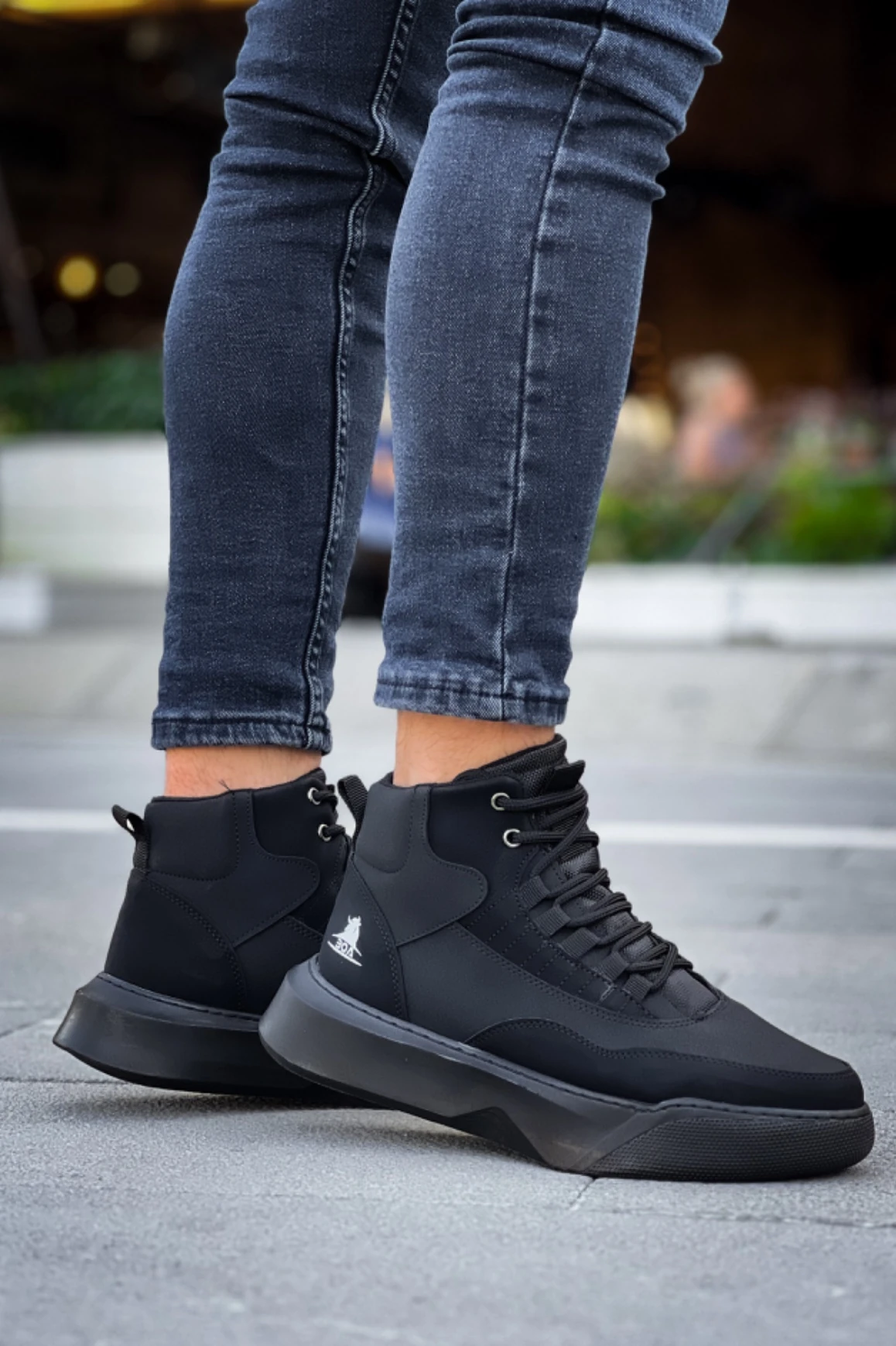 BA0318 Bağcıklı Erkek Yüksek Taban Siyah Taban Spor Bot