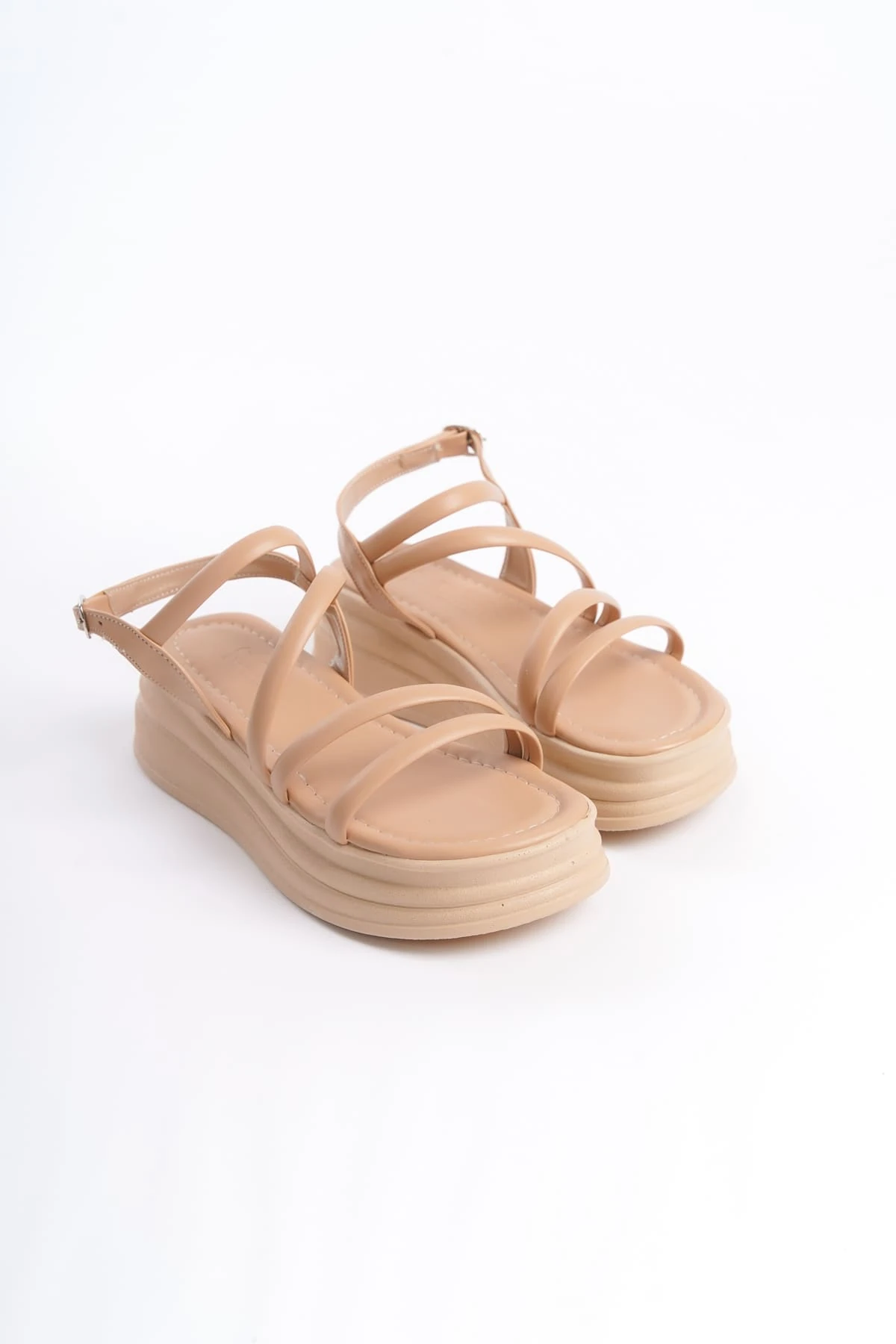 NATALIE İnce Tokalı Şerit Detaylı Ortopedik Taban Kadın Sandalet TT - Ten