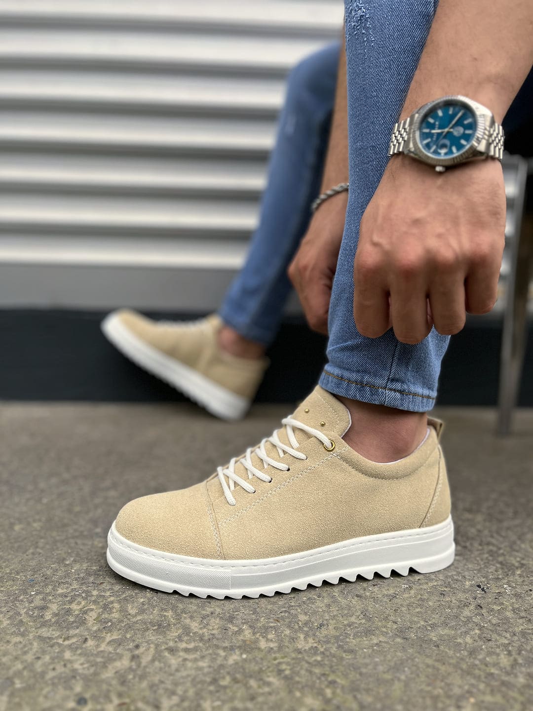 JY152 Cool Bağcıklı Süet Erkek Günlük Spor Klasik Ayakkabı SBT - Krem